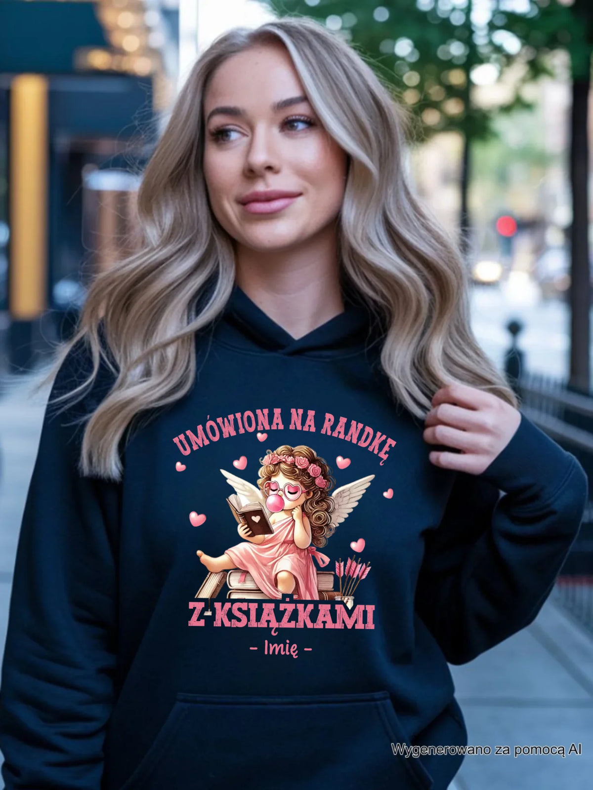 Bluza damska z kapturem dla czytelniczki – Umówiona na randkę z książkami - personalizowana W19