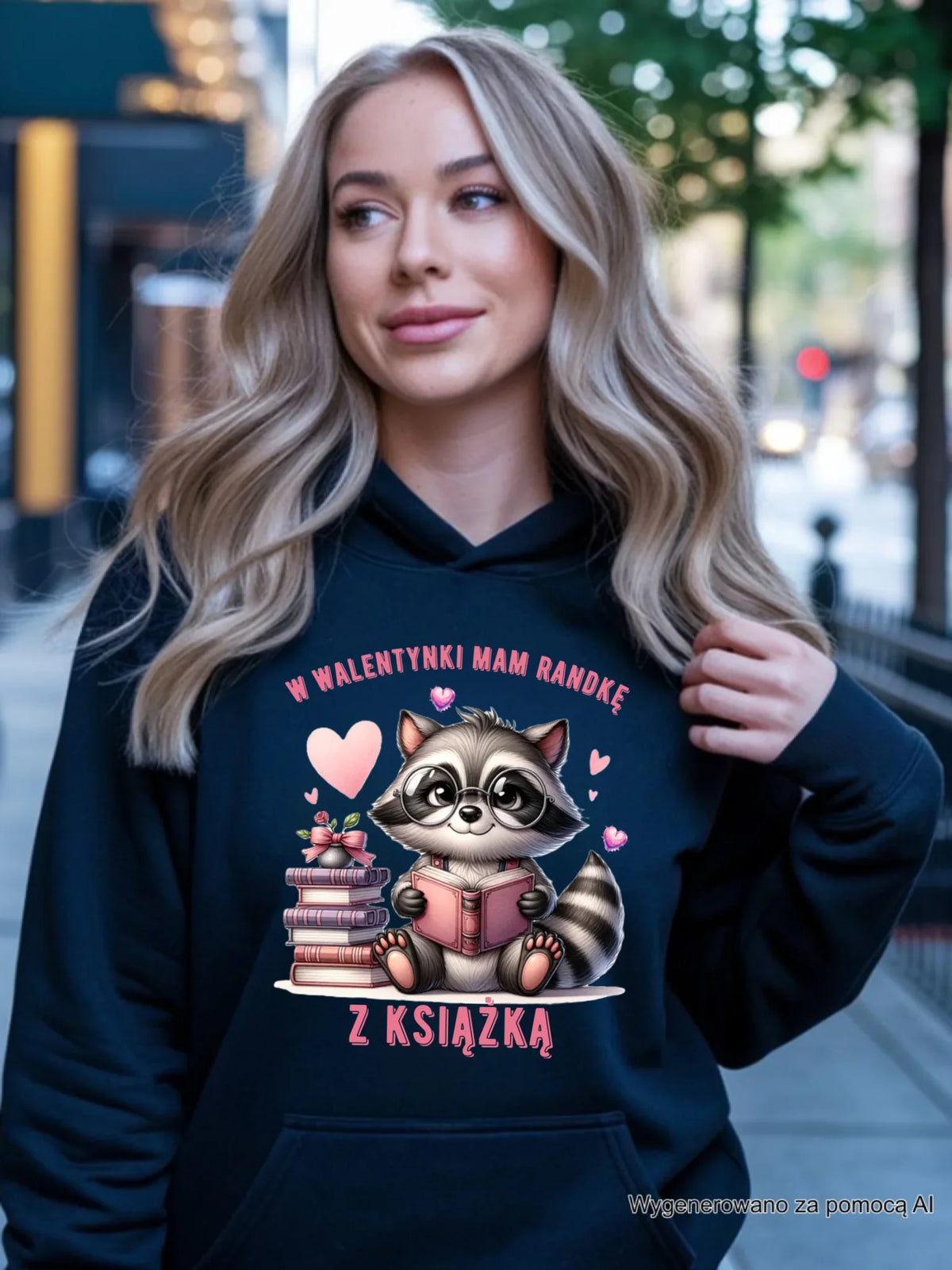 Bluza damska z kapturem na Walentynki dla mola książkowego – Mam randkę z książką W20