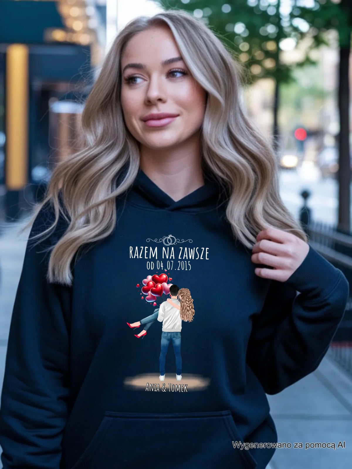 Bluza damska z kapturem dla par na rocznicę - Razem na zawsze - personalizowana W14
