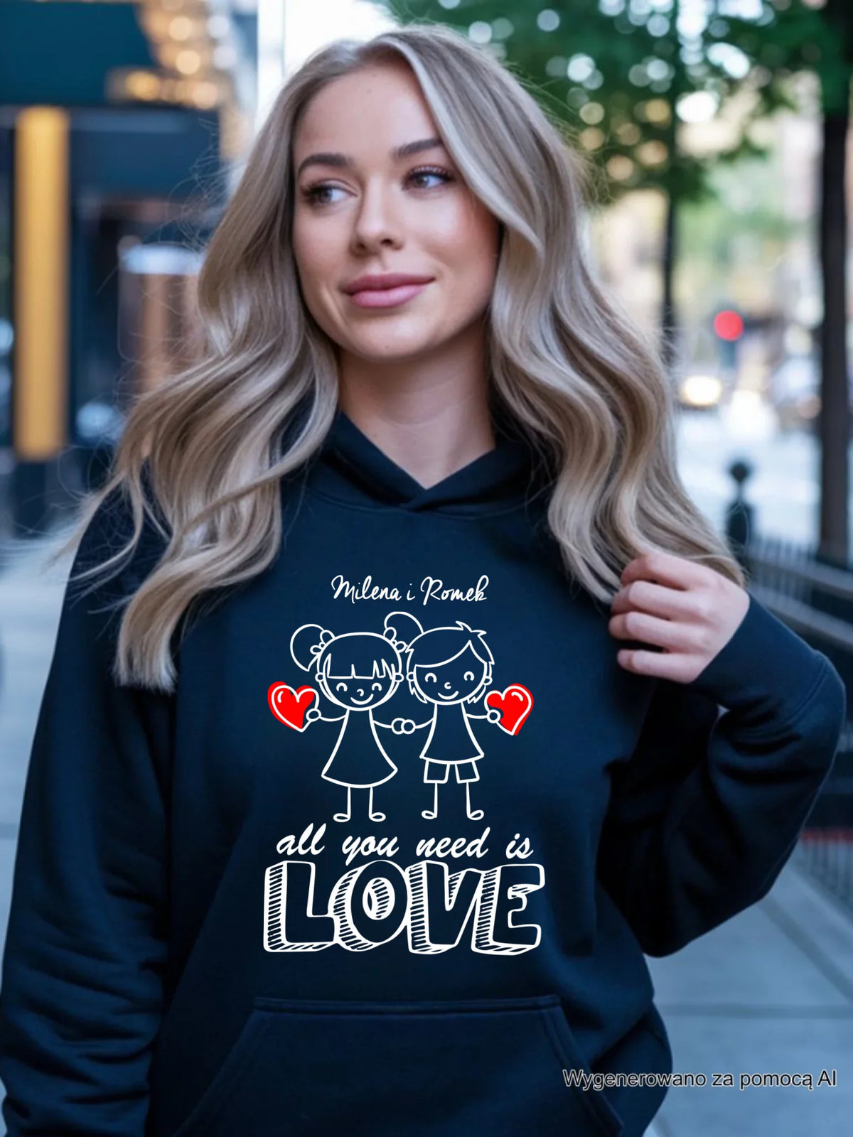 Bluza damska z kapturem dla par - All You need is love - personalizowana W13