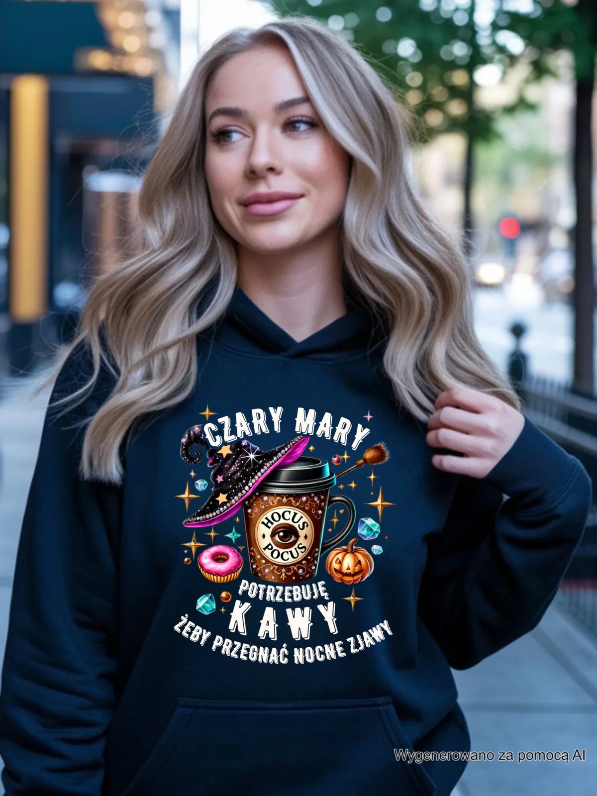 Bluza damska z kapturem na Halloween - Potrzebuję kawy HL03