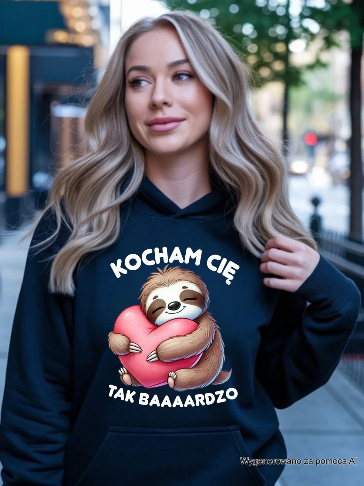 Bluza damska z kapturem - Leniwiec Kocham Cię tak baaaardzo W16