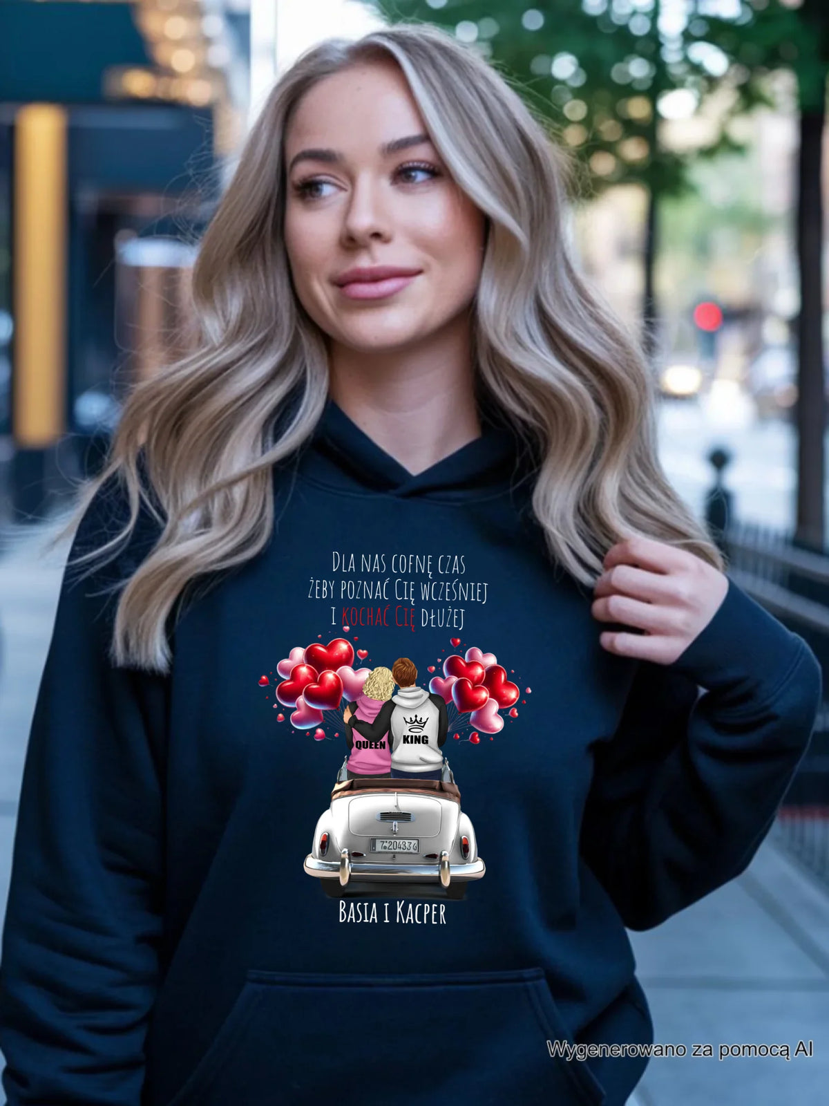 Bluza damska z kapturem dla par - Dla nas cofnę czas - personalizowana W08