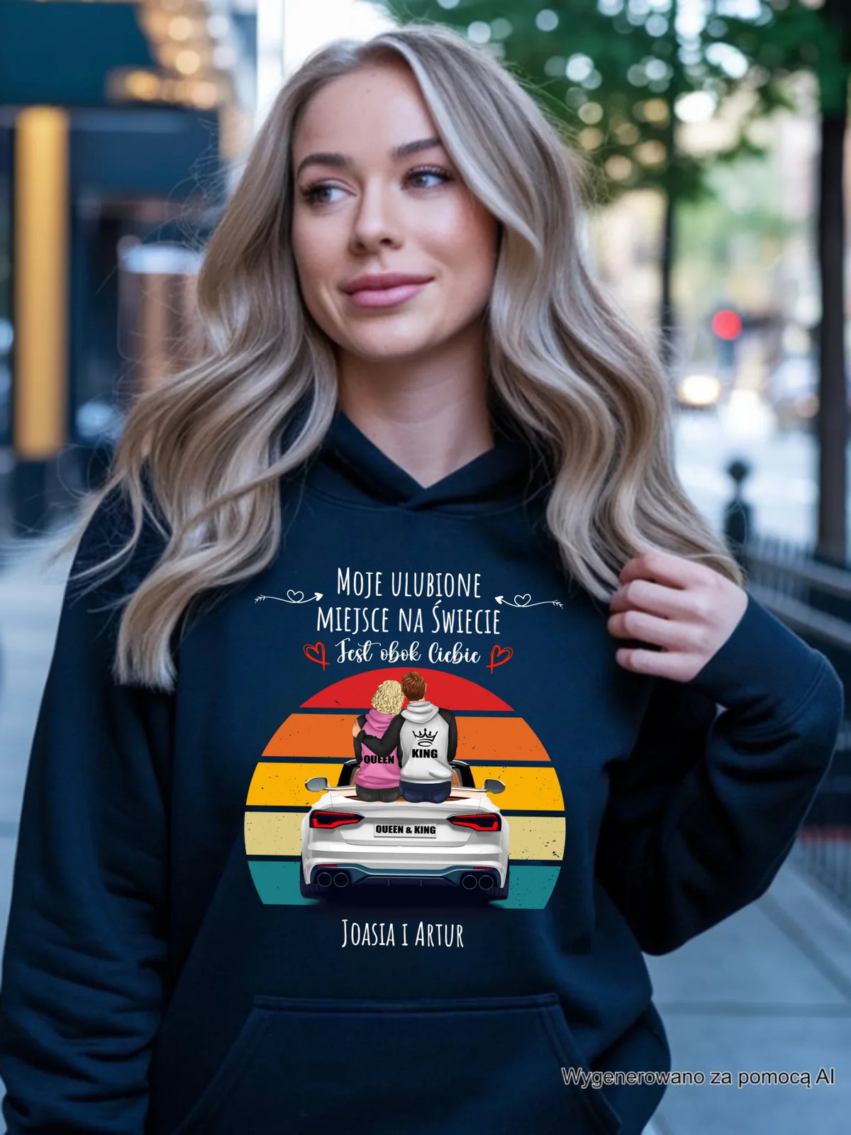 Bluza damska z kapturem dla par - Moje ulubione miejsce - personalizowana W06