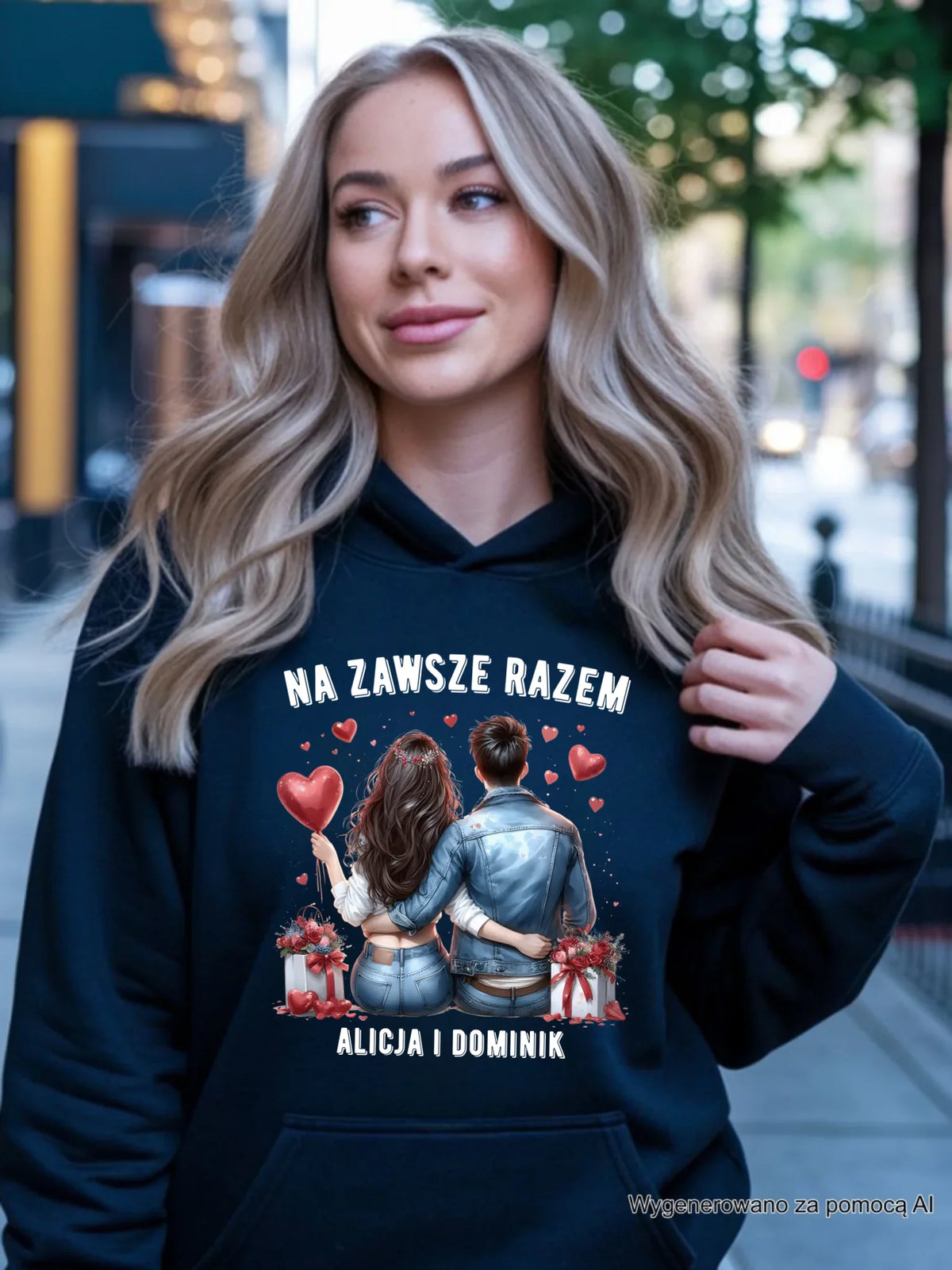 Bluza damska z kapturem dla par - Na zawsze razem - personalizowana W07