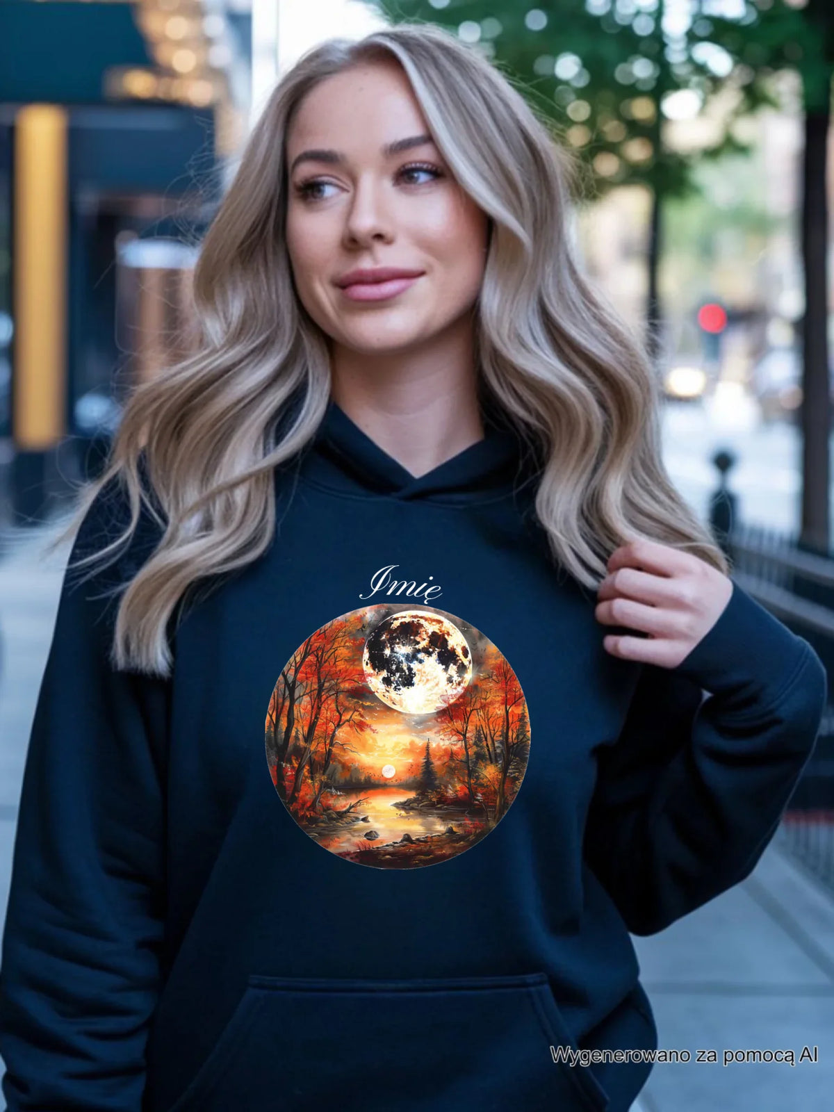 Bluza damska z kapturem jesieniara - Pełnia księżyca - personalizowana JS10