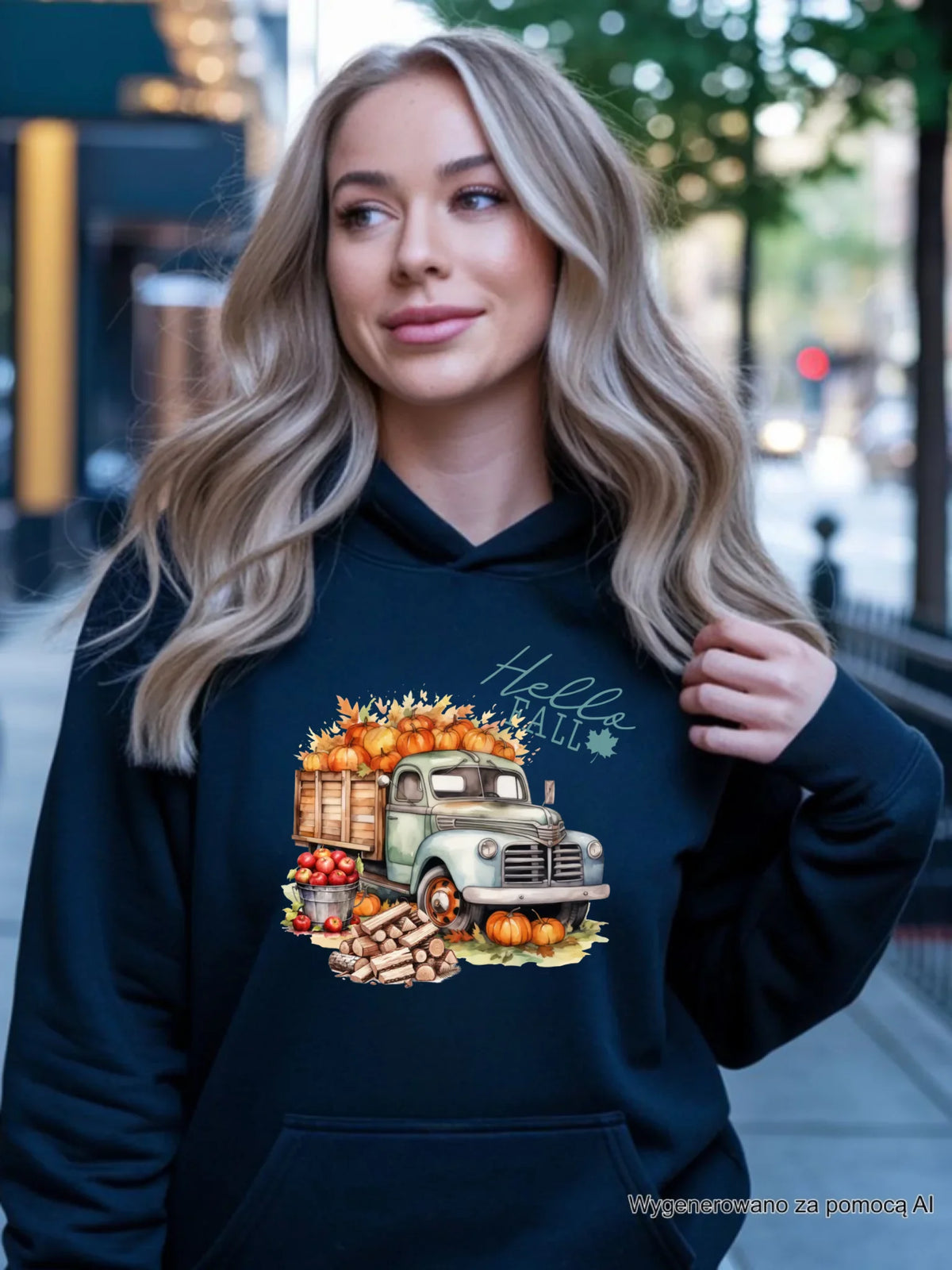 Bluza damska z kapturem – Hello Fall ciężarówka z dyniami JS08