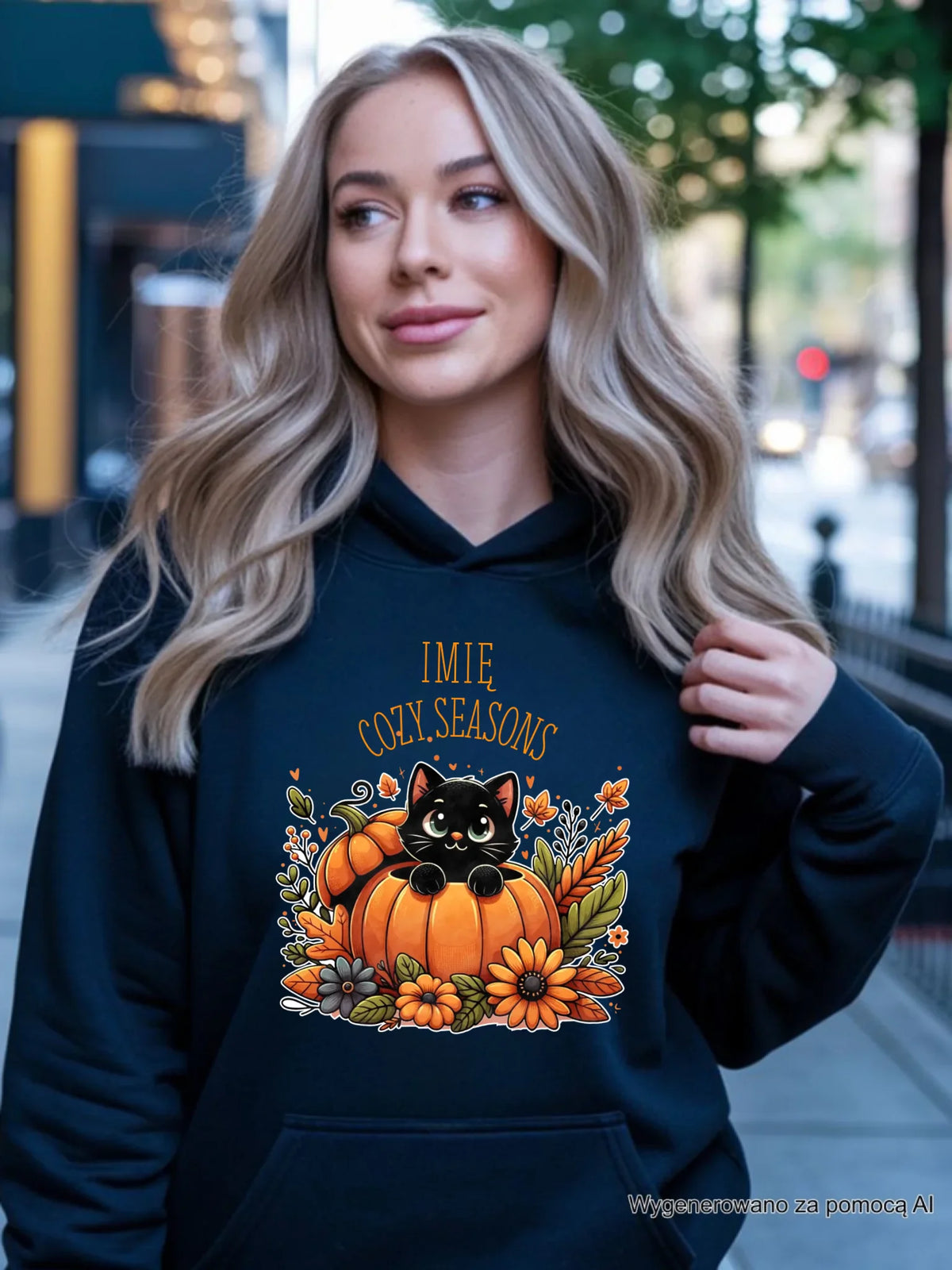 Bluza damska z kapturem jesieniara - Cozy Seasons - personalizowana JS01