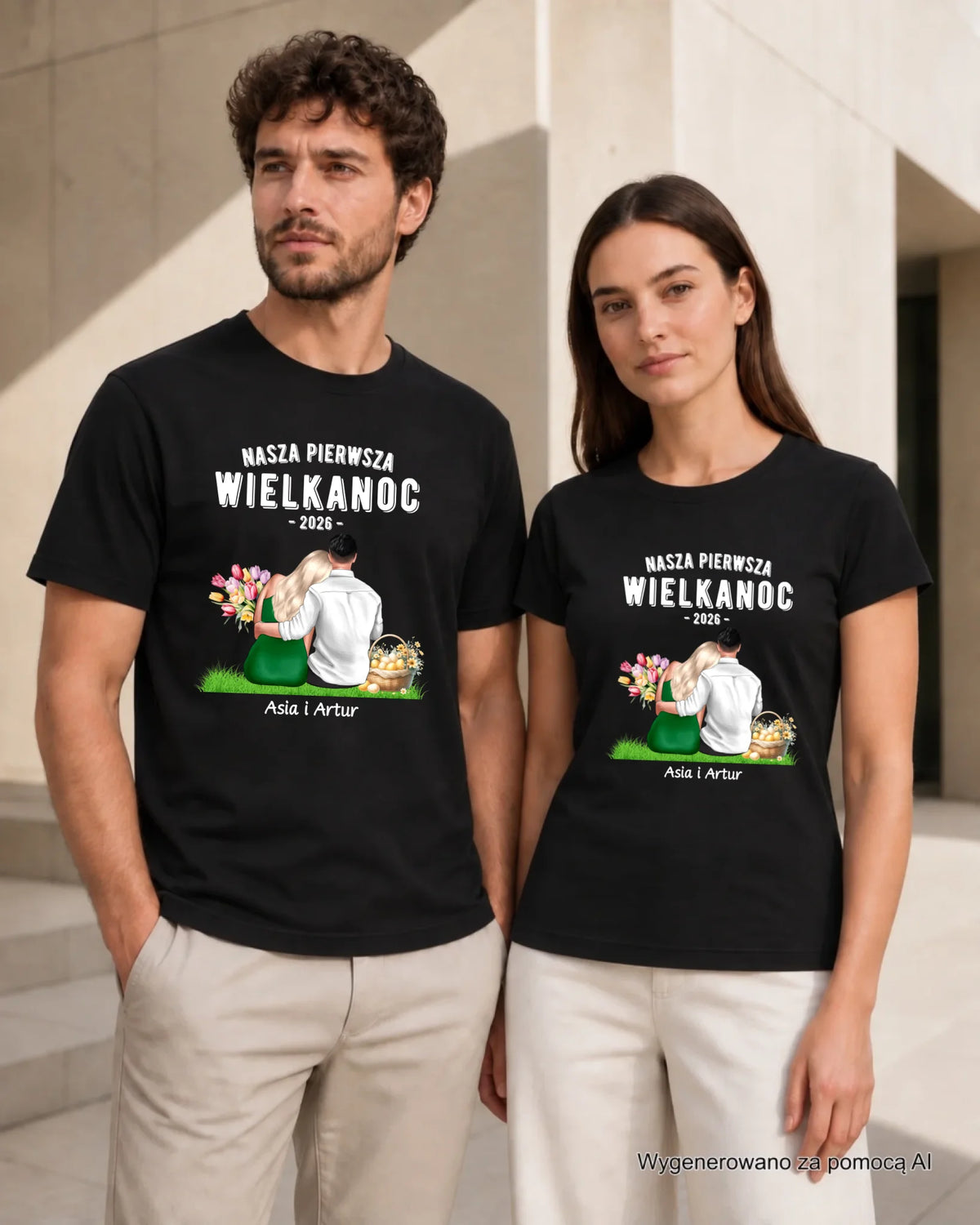 Zestaw koszulek wielkanocnych dla par - Nasza Pierwsza Wielkanoc - personalizowany WN16