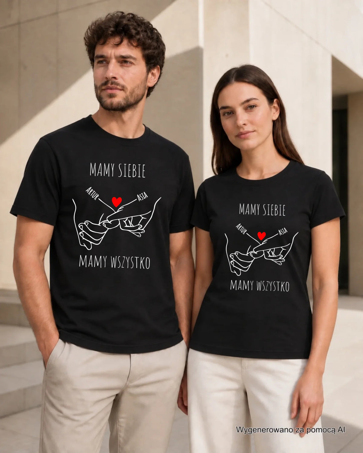 Zestaw koszulek dla par - Zaplecione ręce mamy siebie mamy wszystko - personalizowany W63