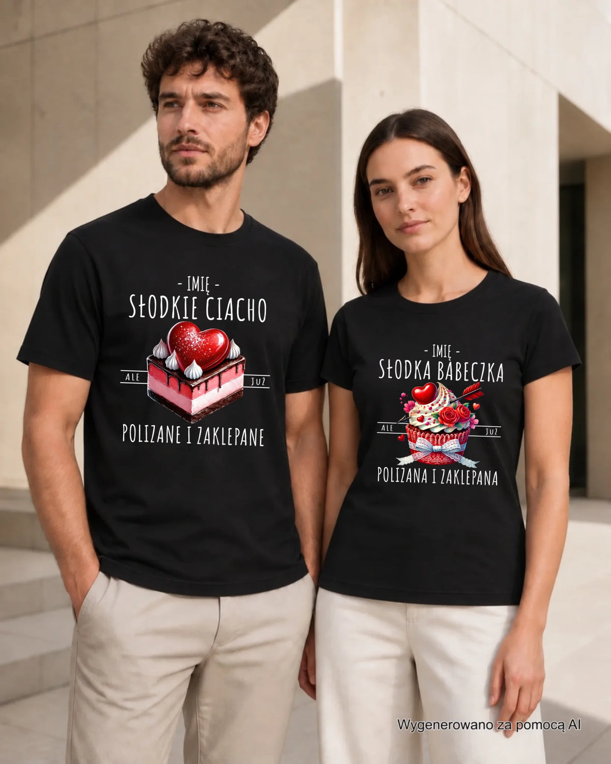 Zestaw koszulek dla par - Słodka babeczka i słodkie ciacho - personalizowany W36