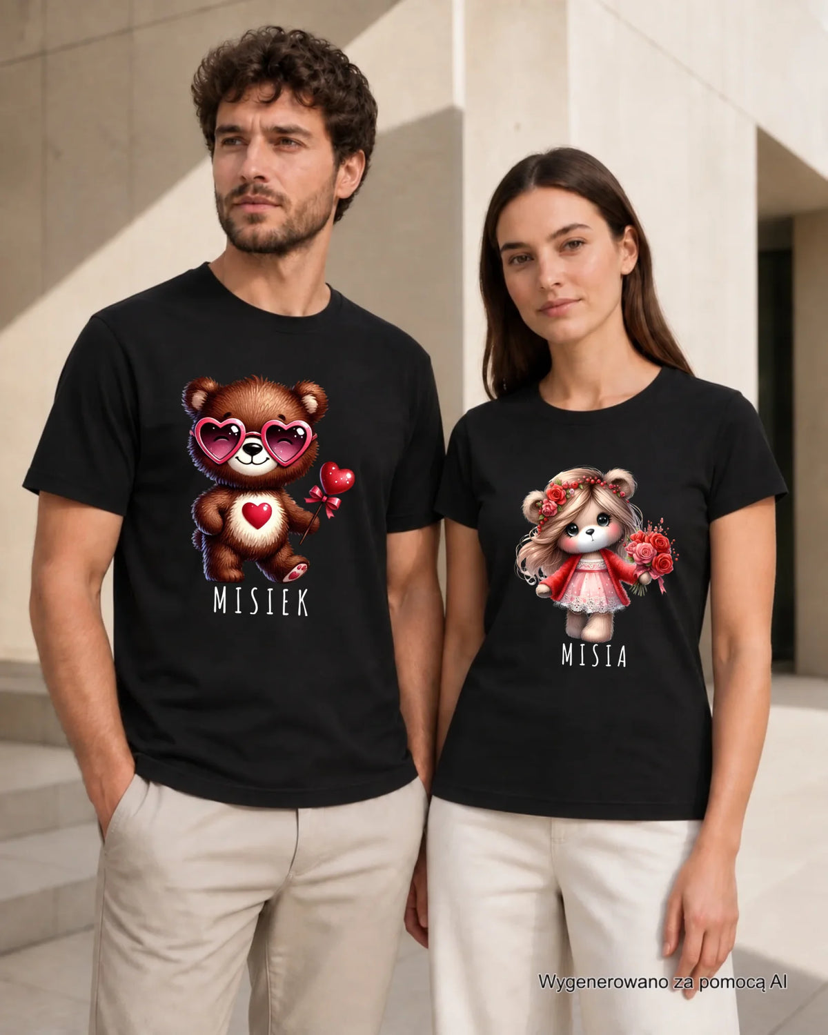 Zestaw koszulek dla par - Misiek i Misia W34