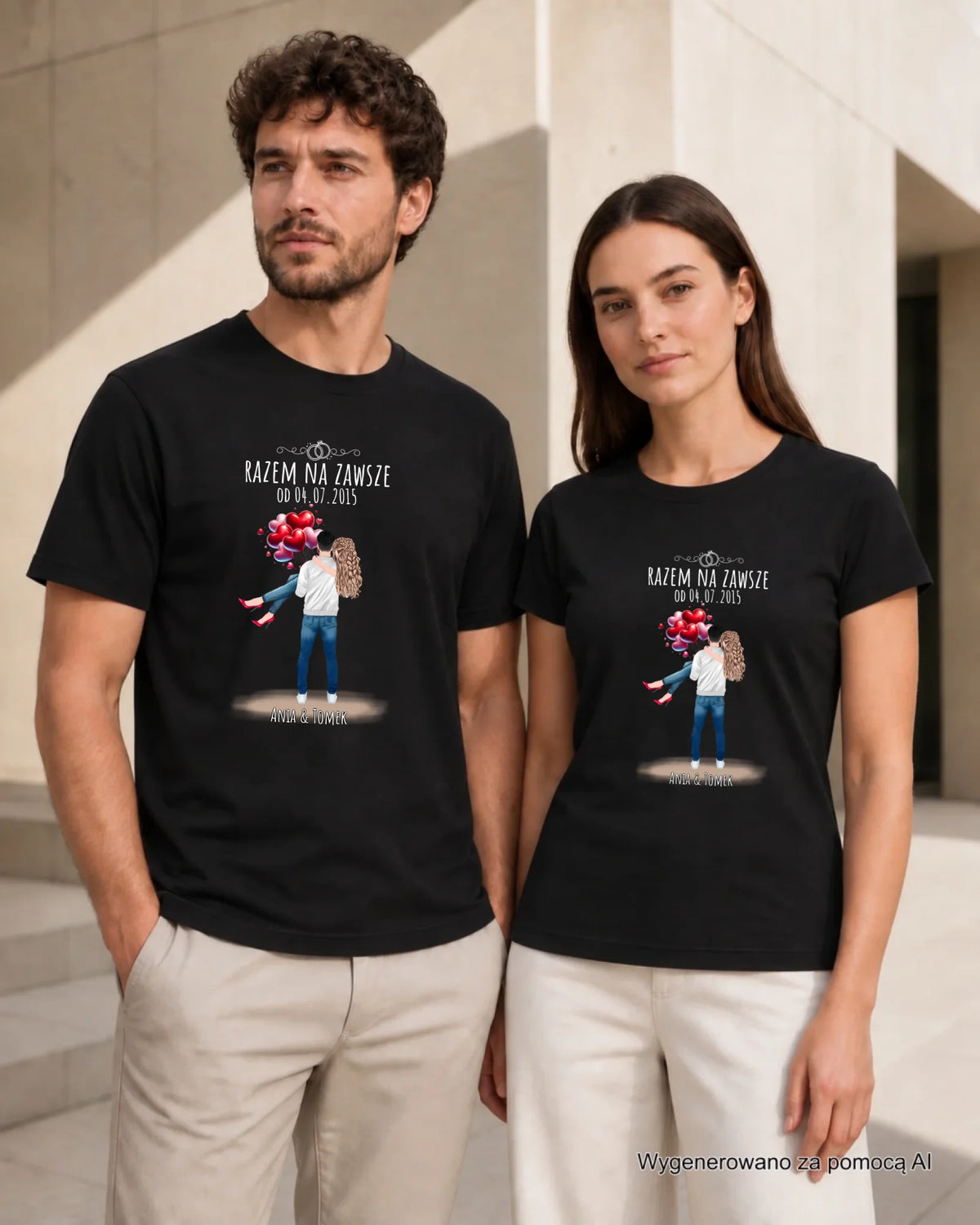 Zestaw koszulek dla par na rocznicę - Razem na zawsze - personalizowany W14