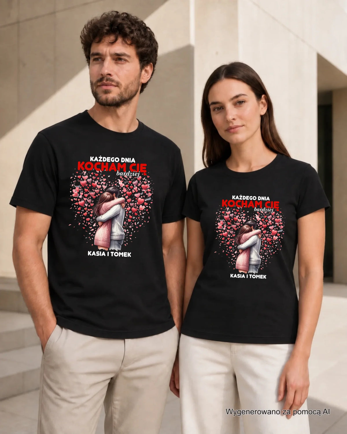 Zestaw koszulek dla par - Każdego dnia kocham Cię bardziej - personalizowany W09