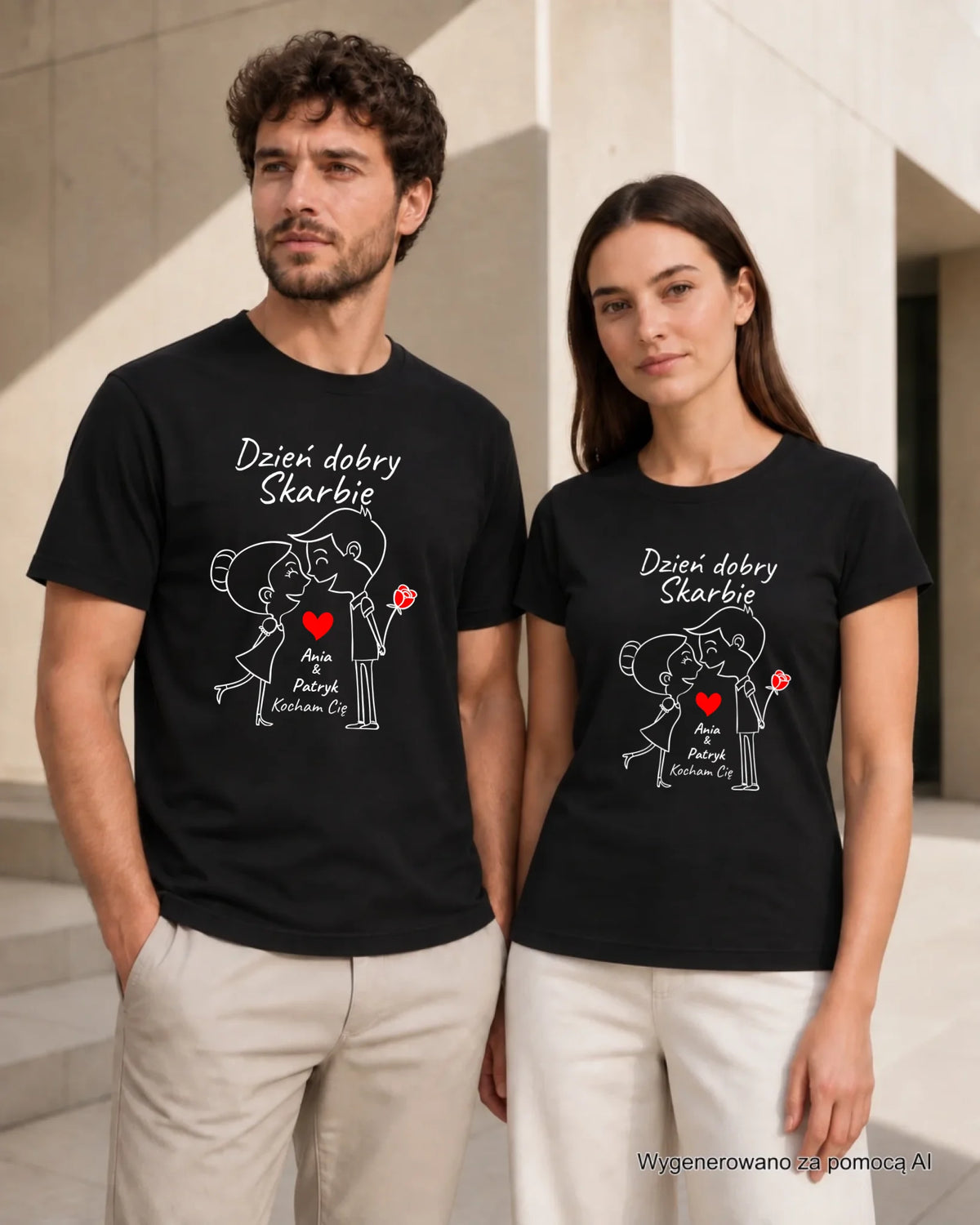 Zestaw koszulek dla par - Dzień dobry Skarbie - personalizowany W15
