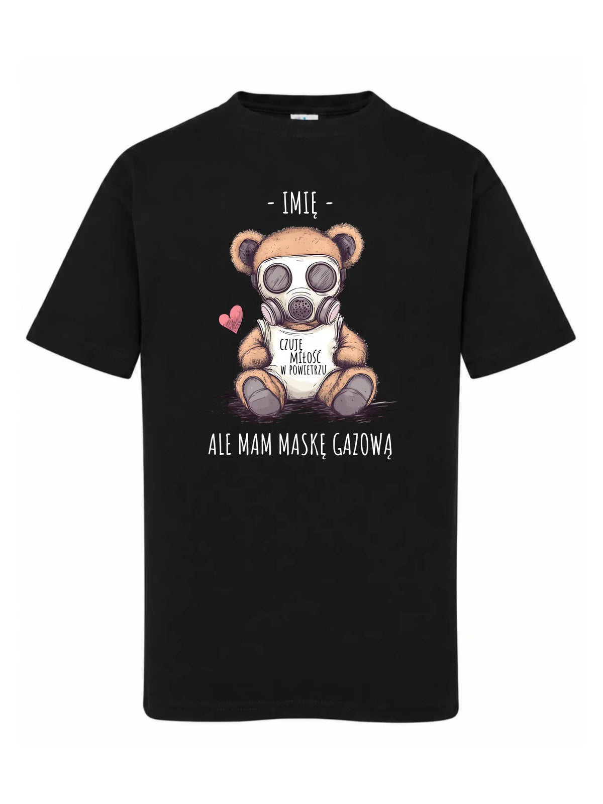 Koszulka dziecięca - Miś w masce gazowej - Czuję miłość w powietrzu - personalizowana W38