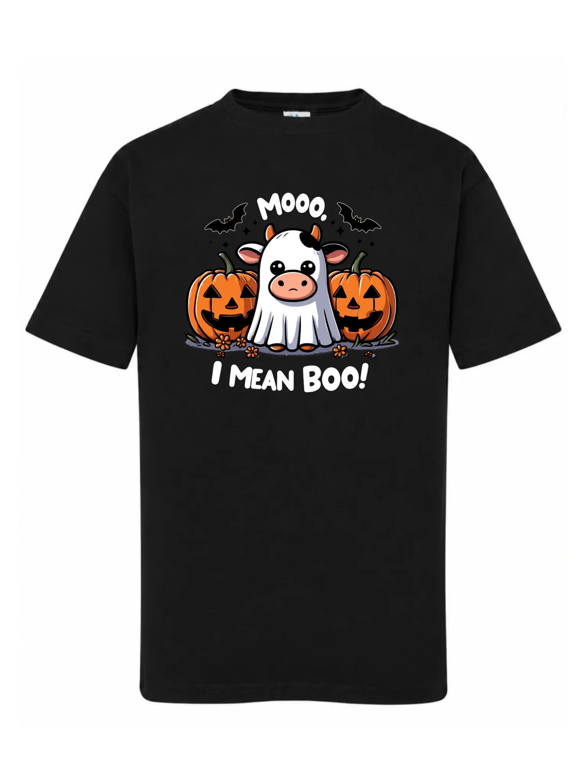 Koszulka dziecięca na Halloween - Mooo I mean Boo! - z dynią i duchem HL14