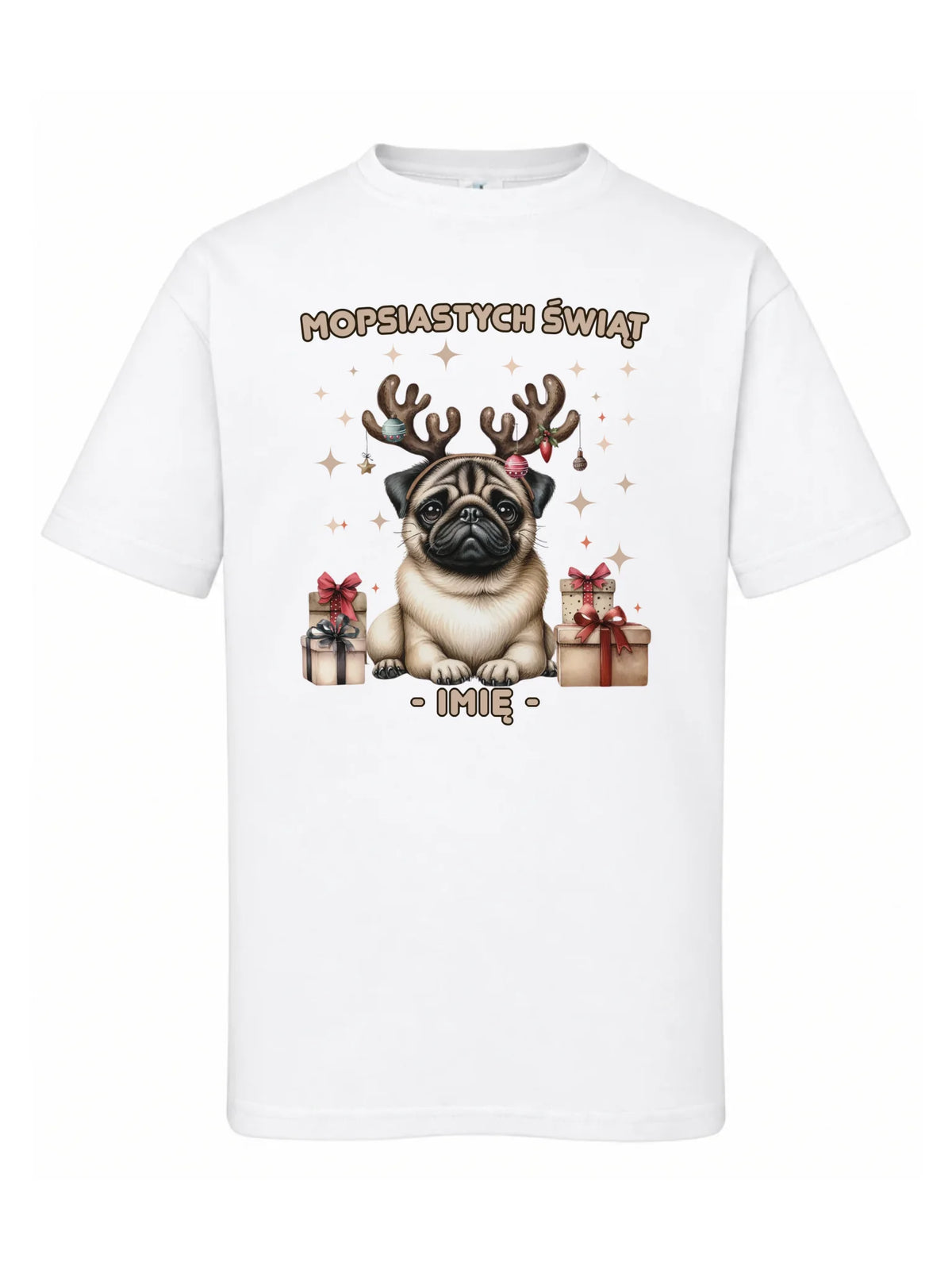 Koszulka dziecięca świąteczna - Mops Mopsiastych świąt - personalizowana BN91