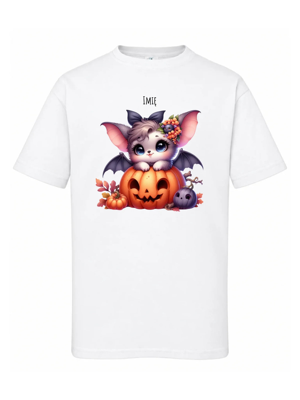 Koszulka dziecięca halloweenowa - Uroczy nietoperz z dynią - personalizowana HL08