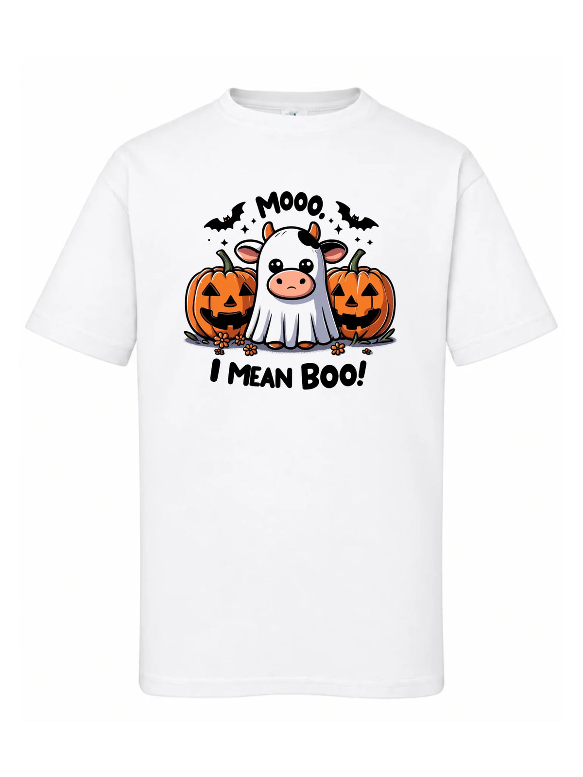 Koszulka dziecięca na Halloween - Mooo I mean Boo! - z dynią i duchem HL14