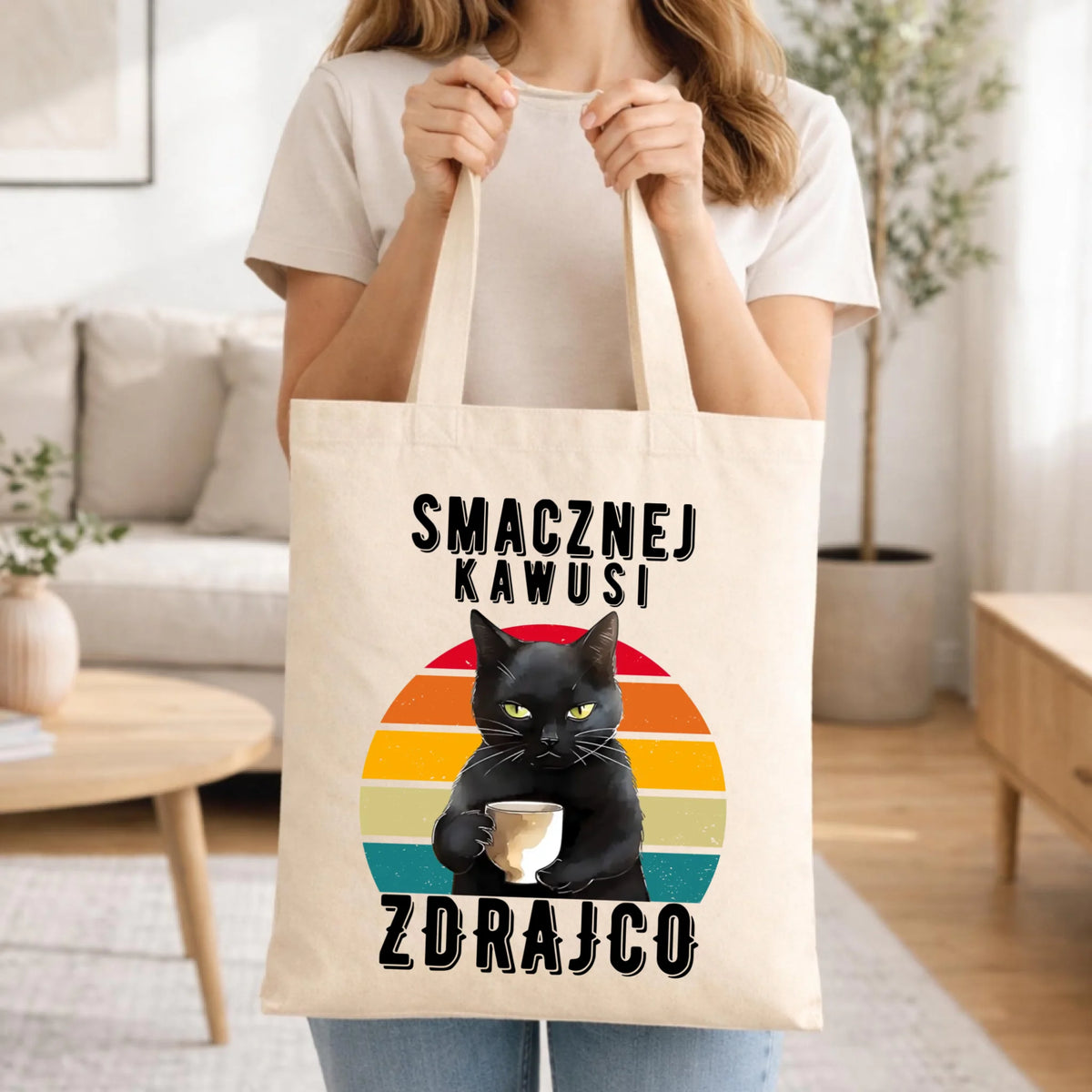 Prezent na zmianę pracy naturalna torba z nadrukiem - Smacznej kawusi Zdrajco