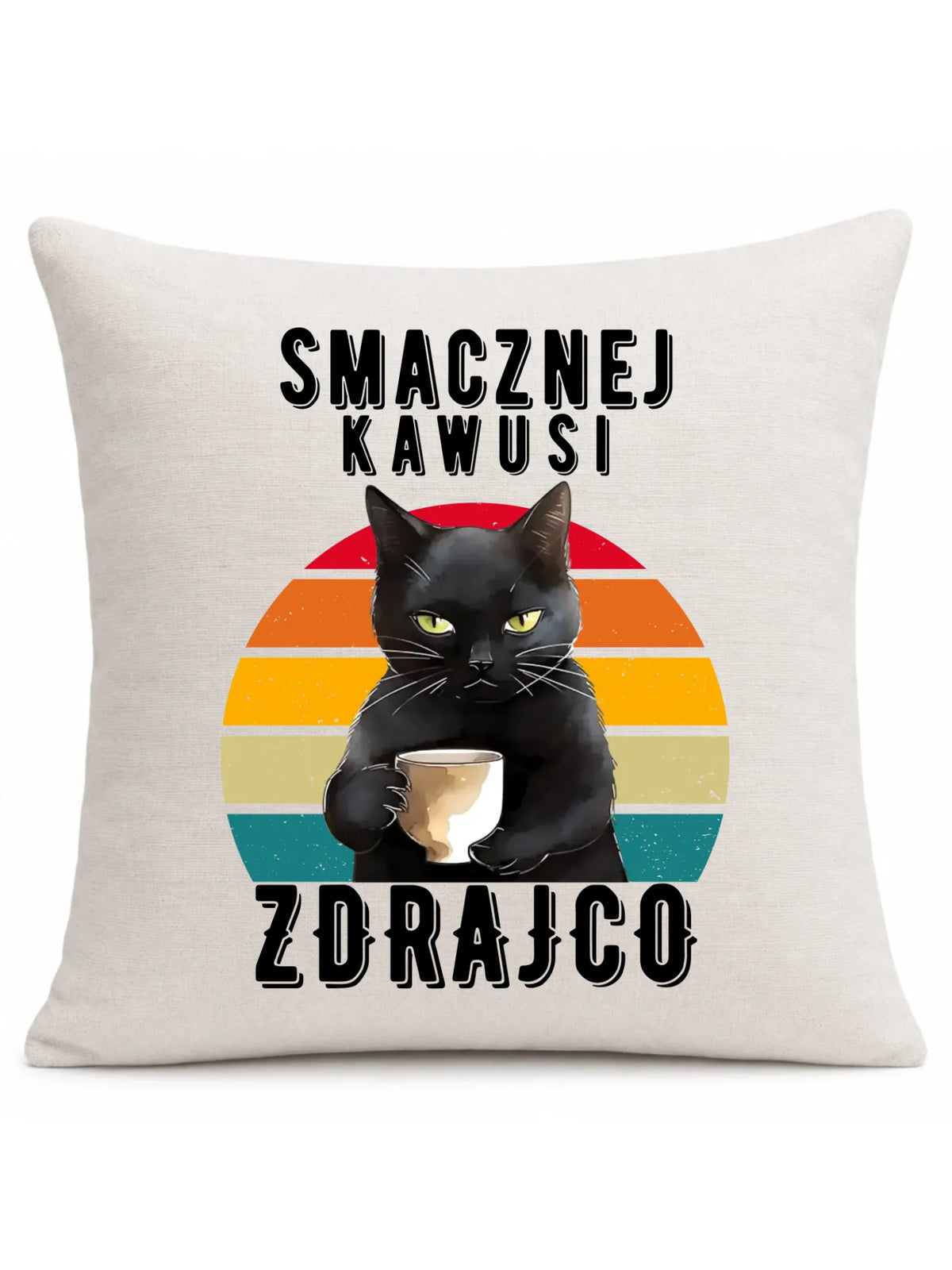 Lniana poduszka na odejście z pracy - Smacznej kawusi Zdrajco