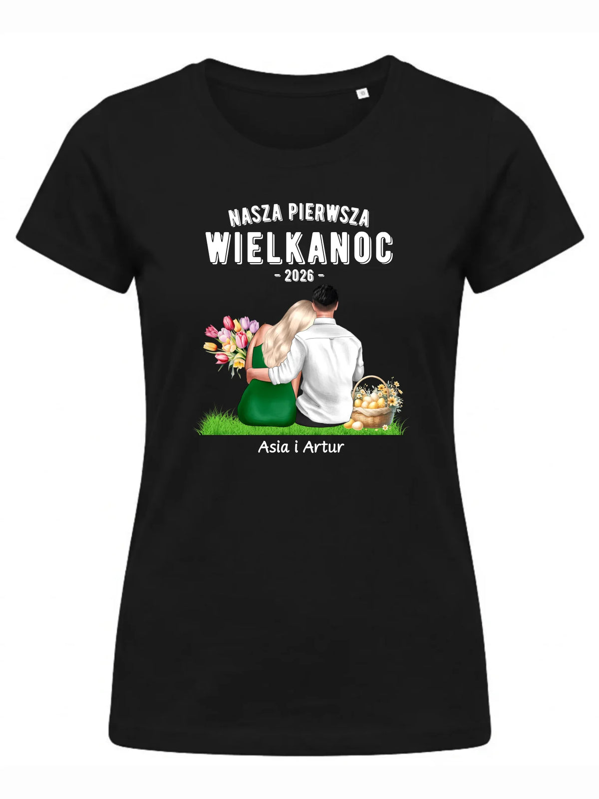 Koszulka damska wielkanocna dla par - Nasza pierwsza Wielkanoc - personalizowana WN16