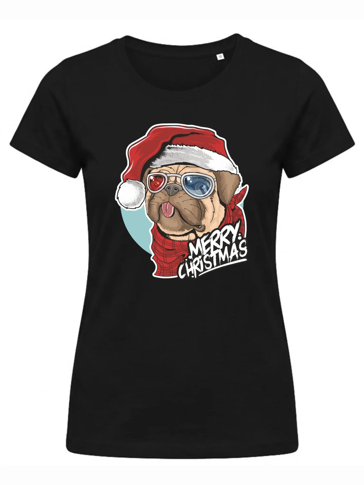 Koszulka damska świąteczna - Mops Merry Christmas BN62