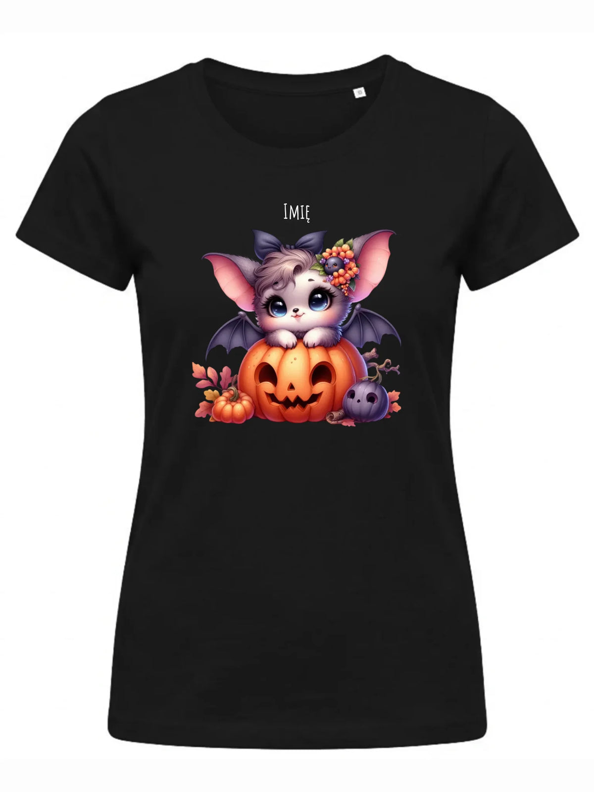 Koszulka damska halloweenowa - Uroczy nietoperz z dynią - personalizowana HL08