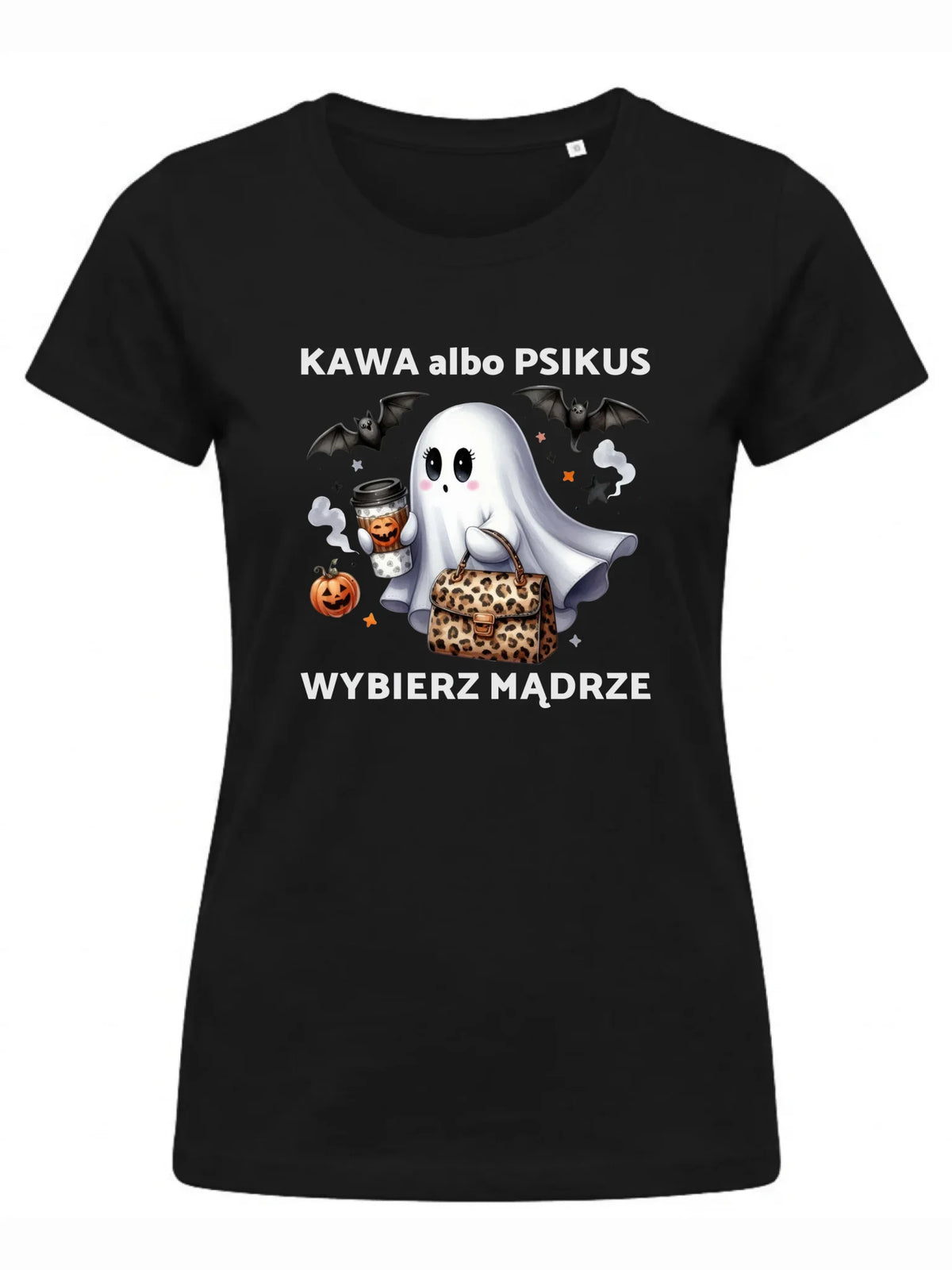 Koszulka damska halloweenowa - Duch - Kawa albo psikus HL07