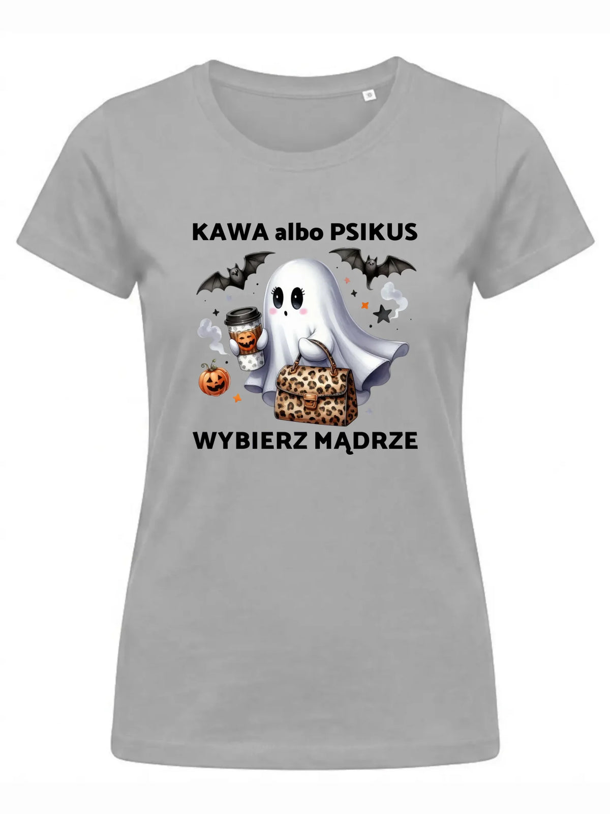 Koszulka damska halloweenowa - Duch - Kawa albo psikus HL07