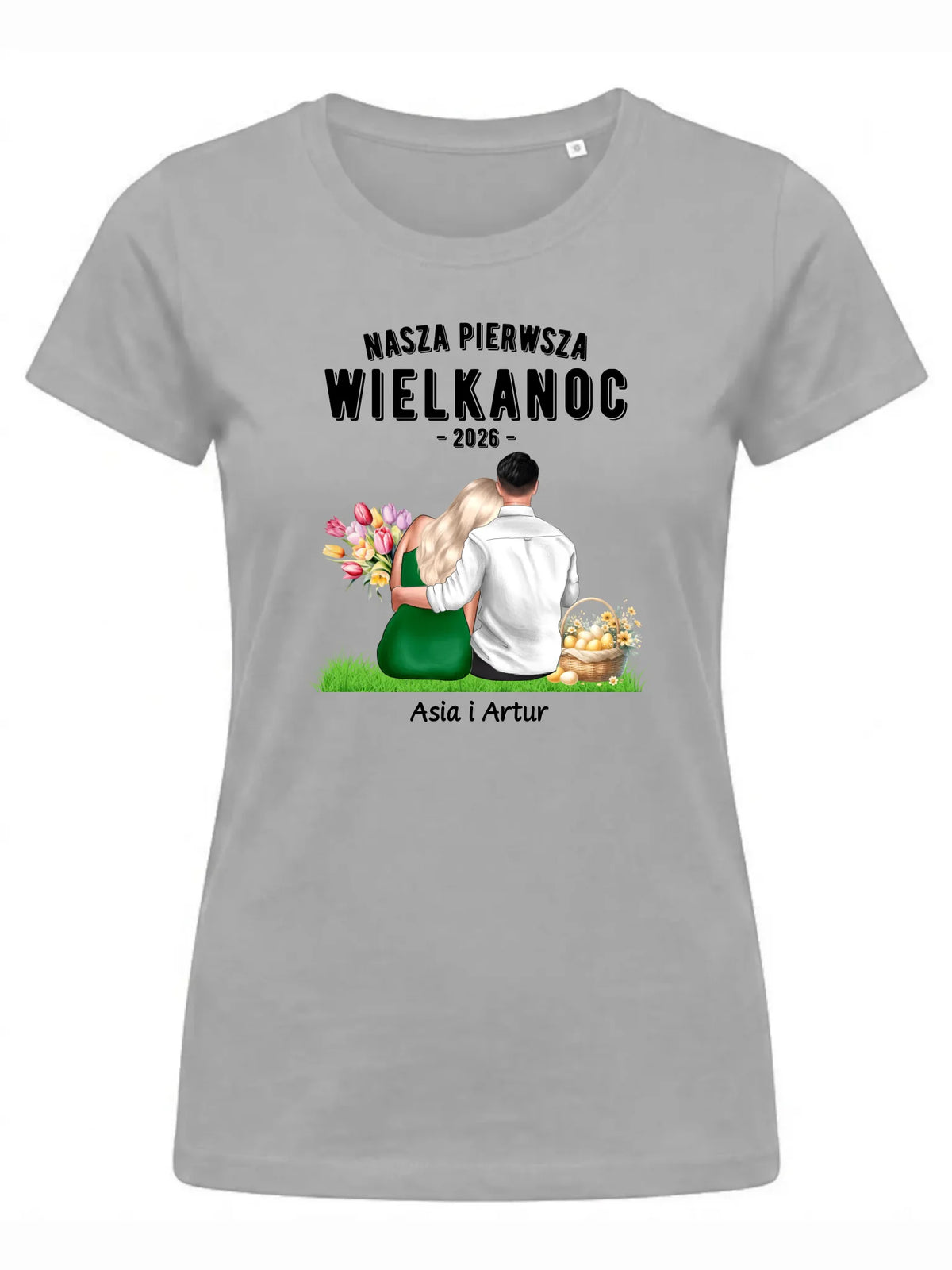 Koszulka damska wielkanocna dla par - Nasza pierwsza Wielkanoc - personalizowana WN16