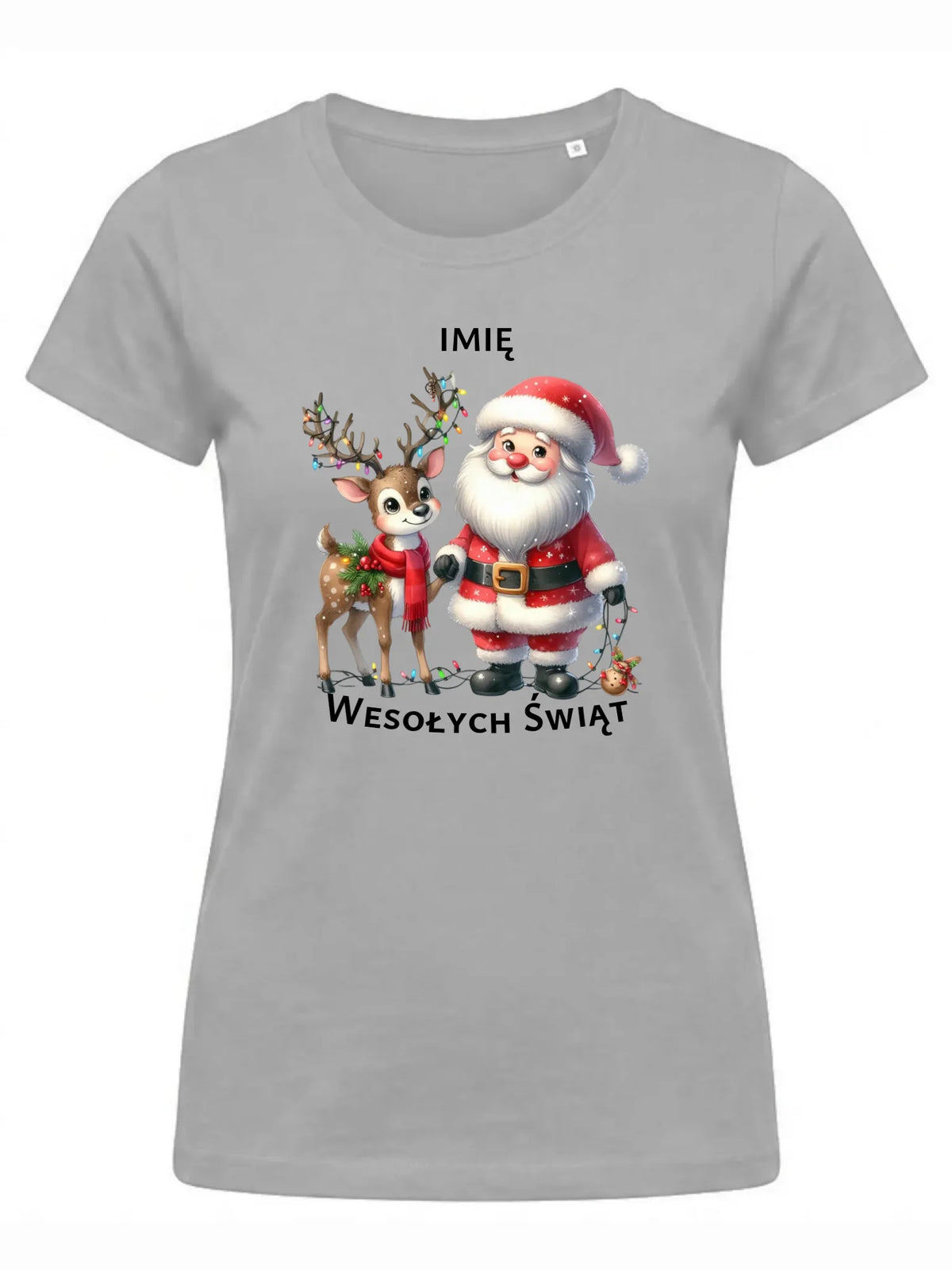 Koszulka damska świąteczna - Mikołaj z reniferem - personalizowana BN09