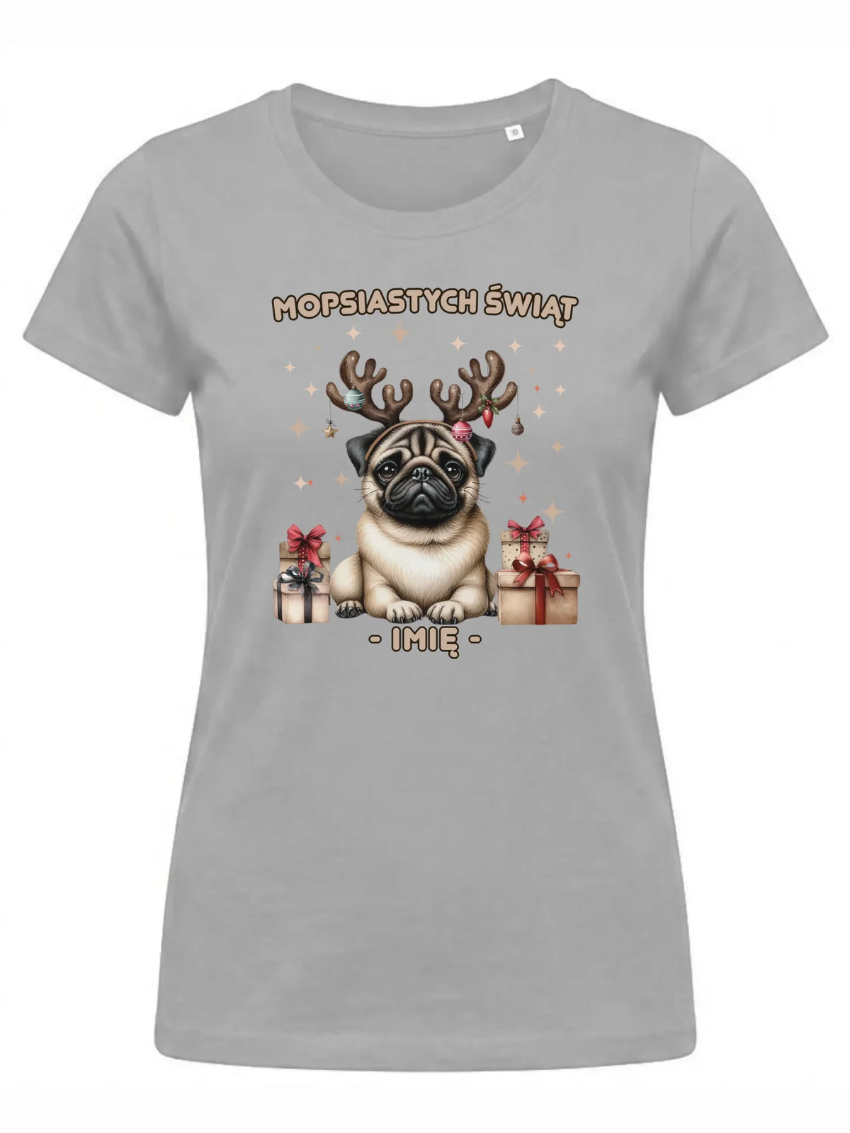 Koszulka damska świąteczna - Mops Mopsiastych świąt - personalizowana BN91