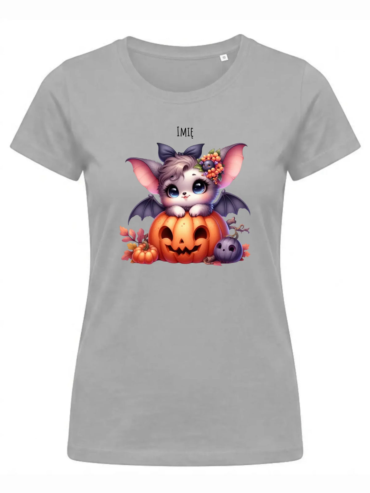 Koszulka damska halloweenowa - Uroczy nietoperz z dynią - personalizowana HL08