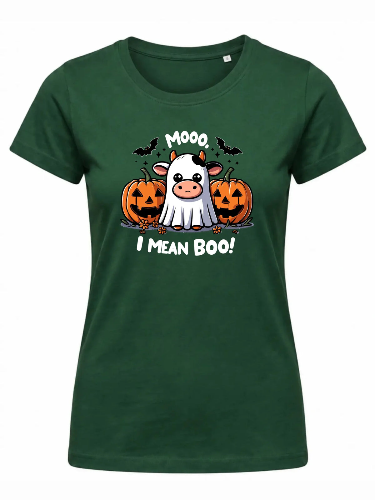 Koszulka damska na Halloween - Mooo I mean Boo! - z dynią i duchem HL14
