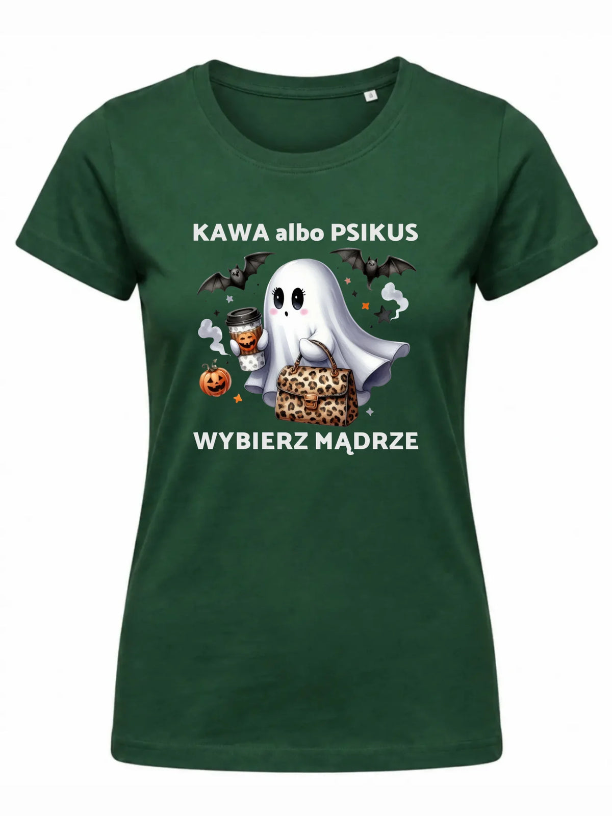 Koszulka damska halloweenowa - Duch - Kawa albo psikus HL07