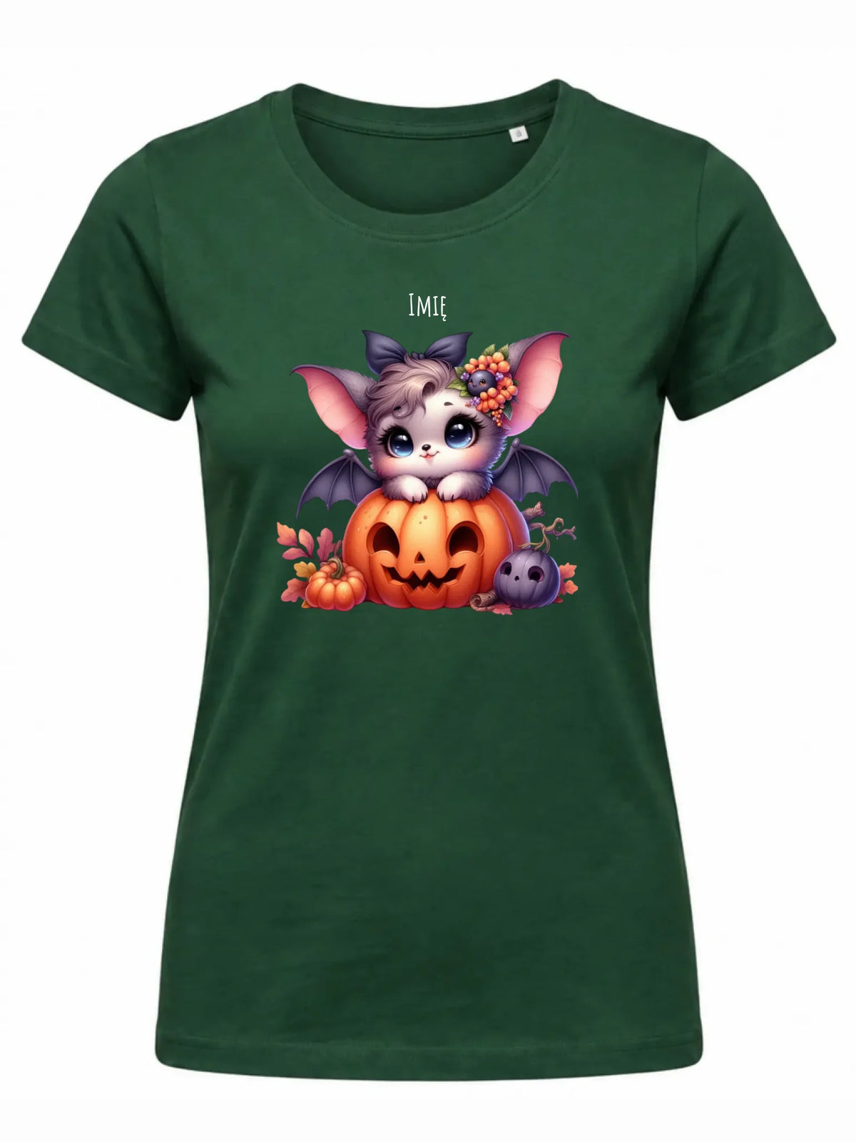 Koszulka damska halloweenowa - Uroczy nietoperz z dynią - personalizowana HL08
