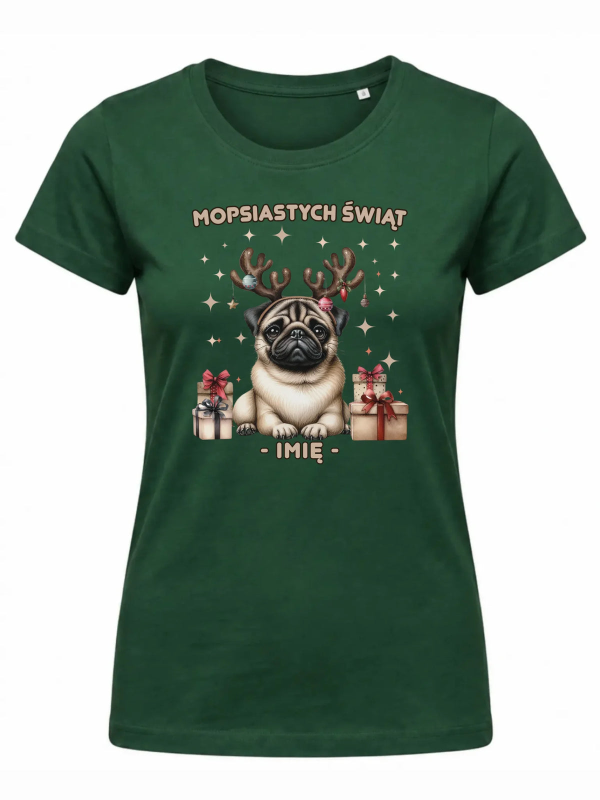 Koszulka damska świąteczna - Mops Mopsiastych świąt - personalizowana BN91