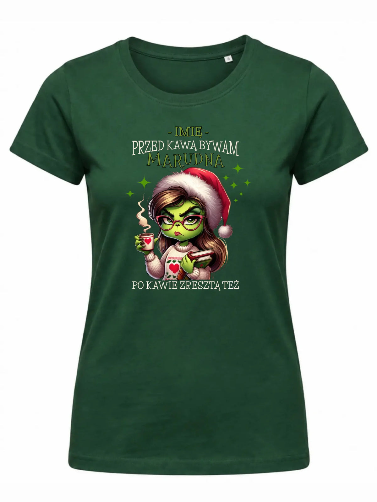 Koszulka damska świąteczna - Grinch - Przed kawą bywam marudna - personalizowana BN116