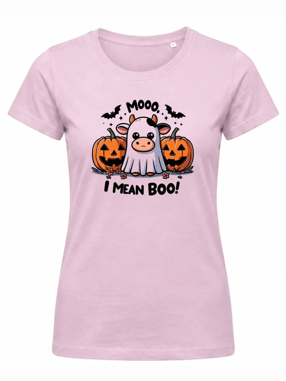 Koszulka damska na Halloween - Mooo I mean Boo! - z dynią i duchem HL14