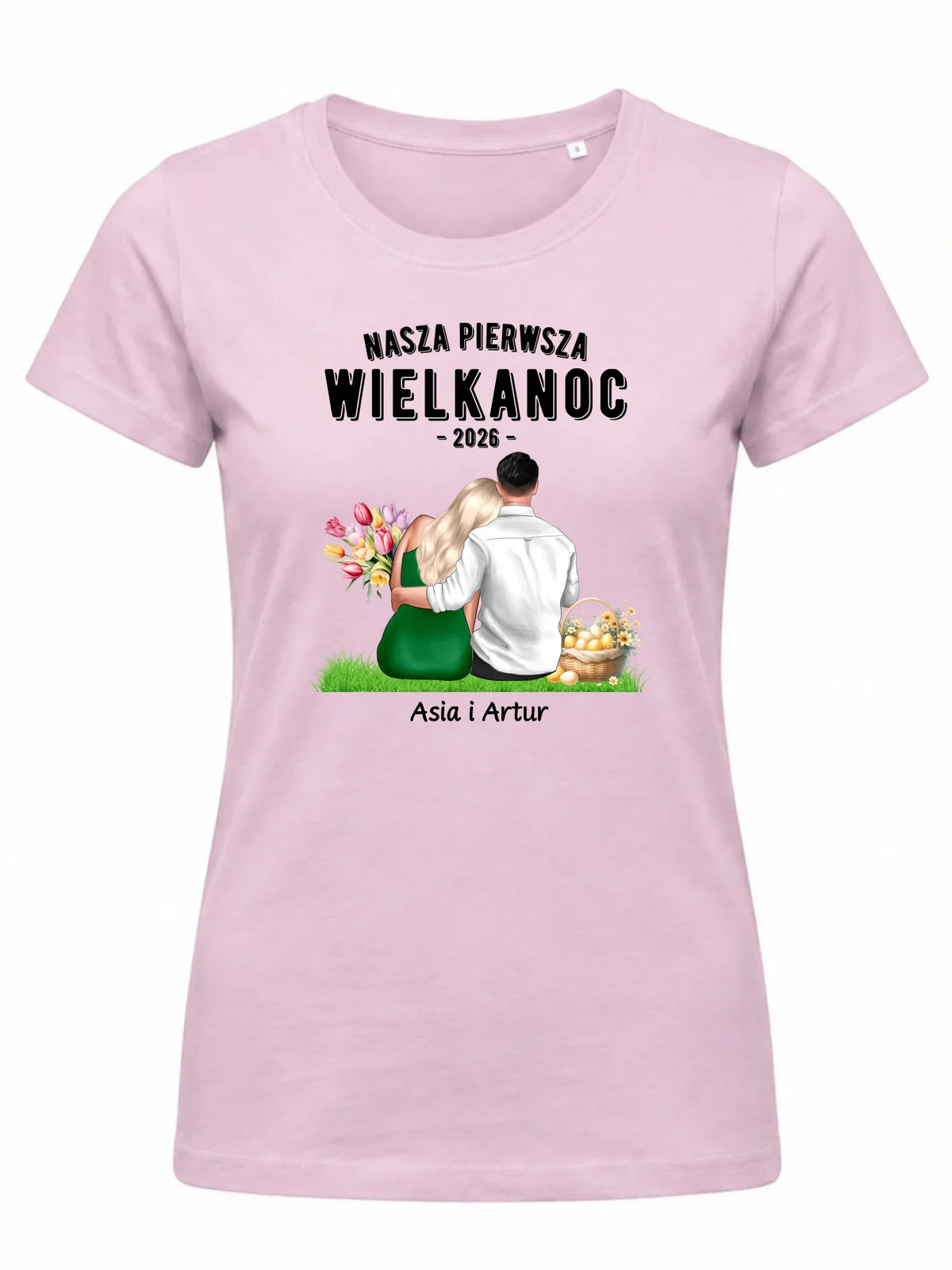 Koszulka damska wielkanocna dla par - Nasza pierwsza Wielkanoc - personalizowana WN16