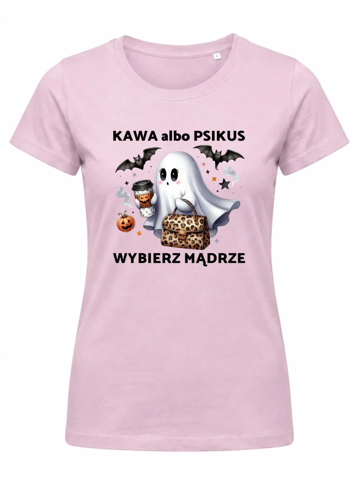Koszulka damska halloweenowa - Duch - Kawa albo psikus HL07