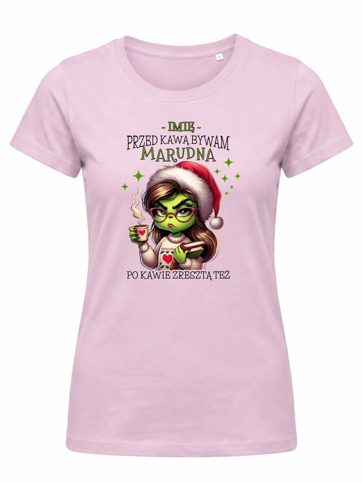 Koszulka damska świąteczna - Grinch - Przed kawą bywam marudna - personalizowana BN116