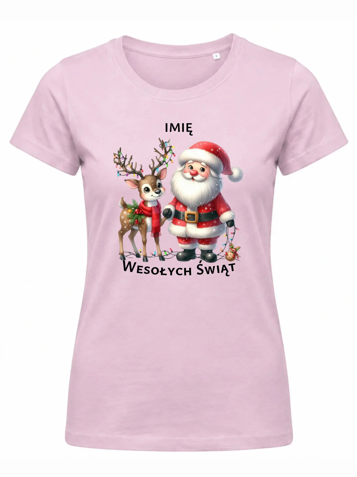 Koszulka damska świąteczna - Mikołaj z reniferem - personalizowana BN09