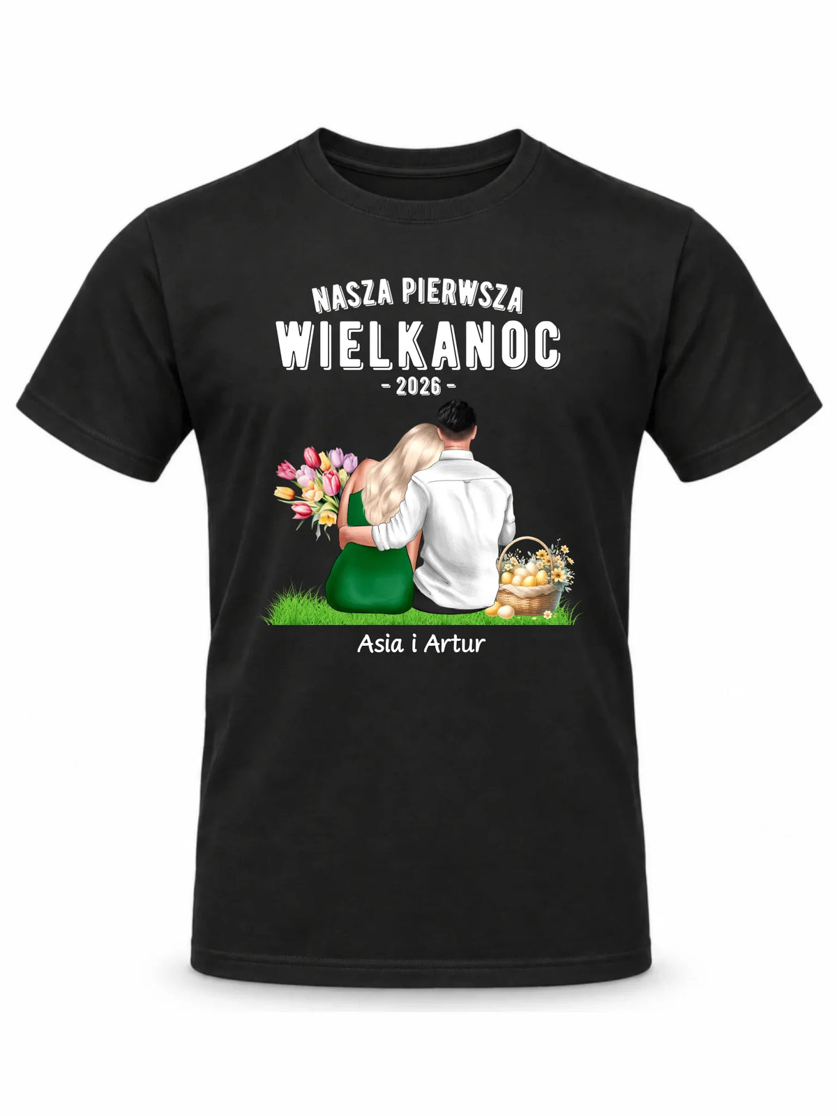 Koszulka męska wielkanocna dla par - Nasza pierwsza Wielkanoc - personalizowana WN16