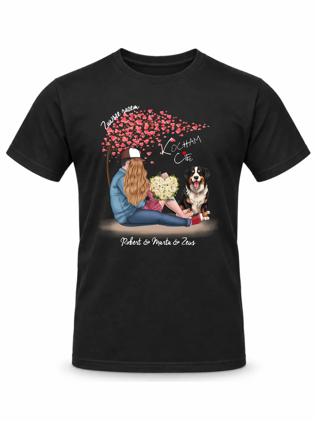 Koszulka męska dla par + Berneńczyk - Zawsze razem - personalizowana W04A
