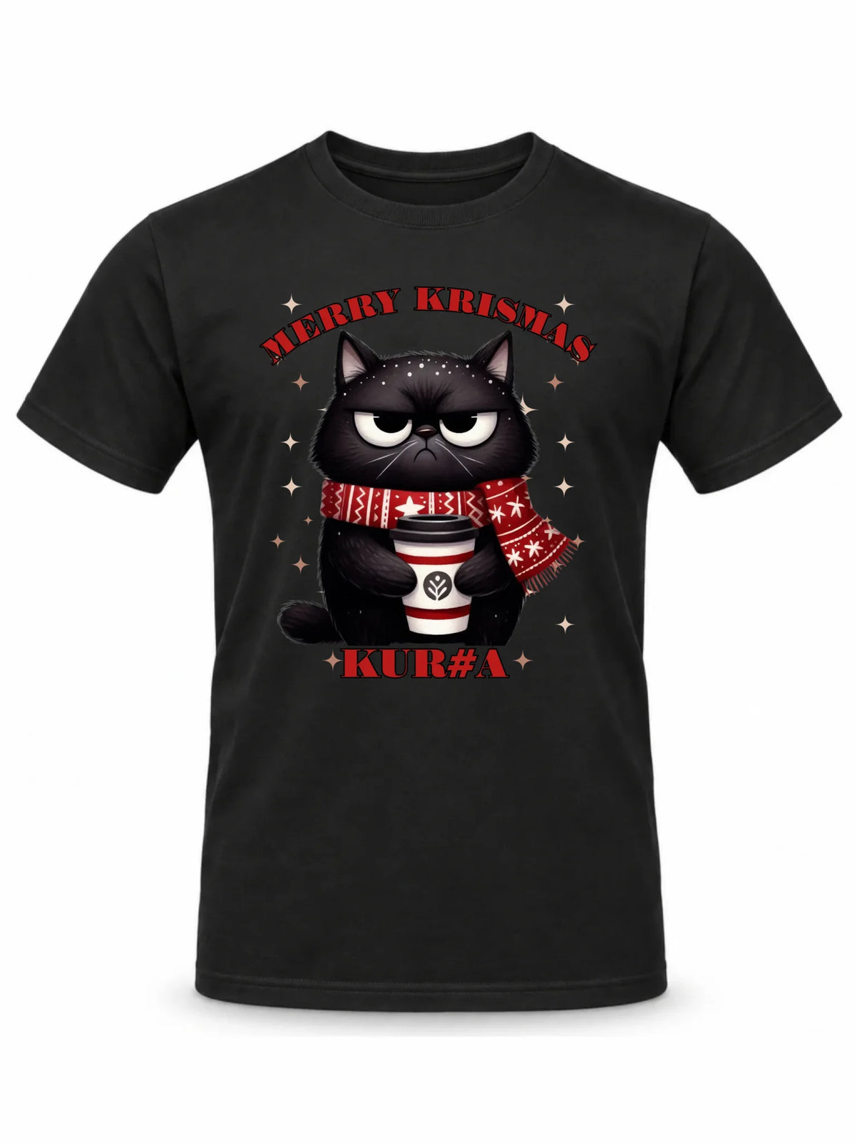Koszulka męska świąteczna - Zburczany kot Merry Krismas kur#a - bez cenzury BN34