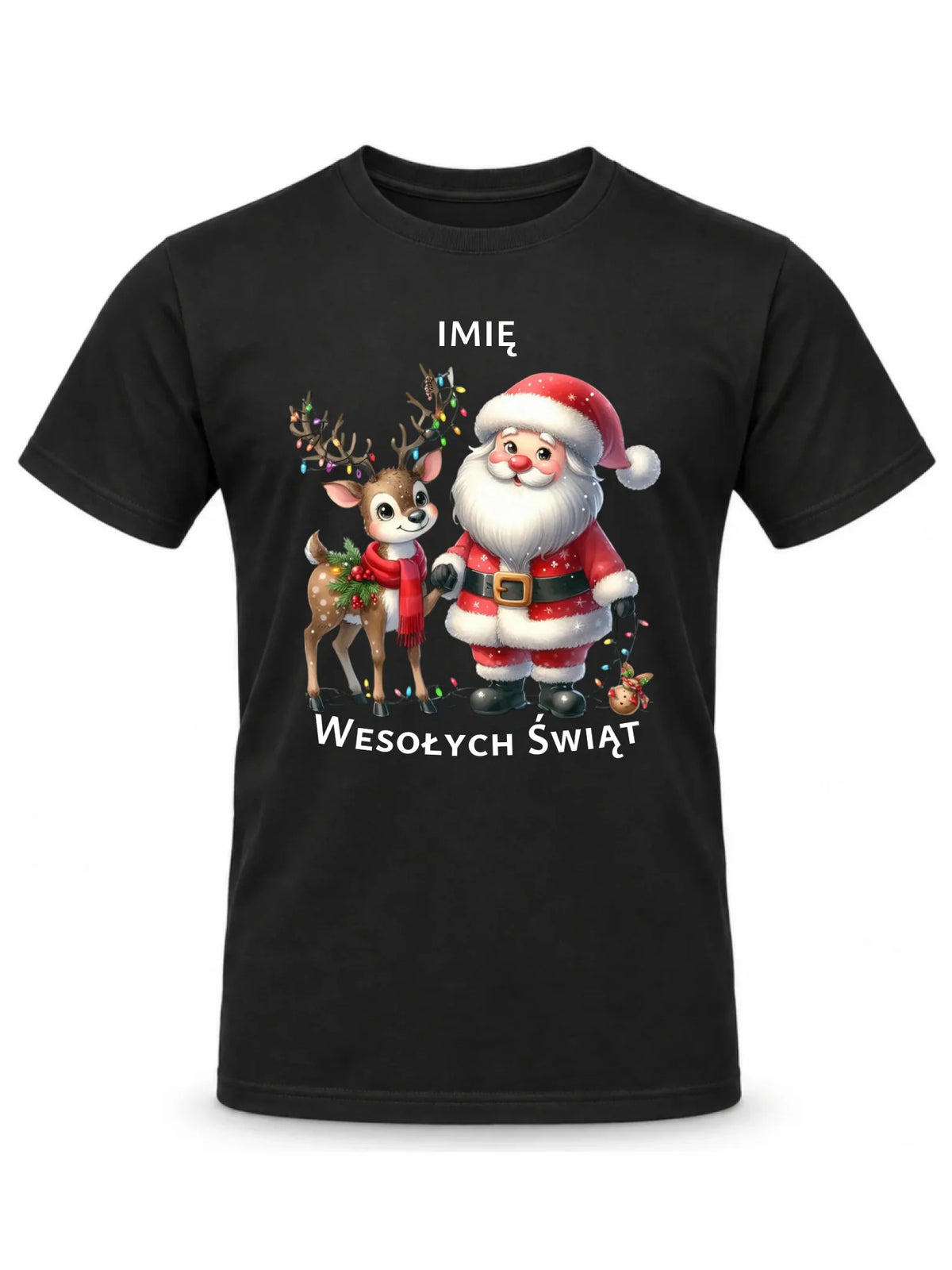 Koszulka męska świąteczna - Mikołaj z reniferem - personalizowana BN09