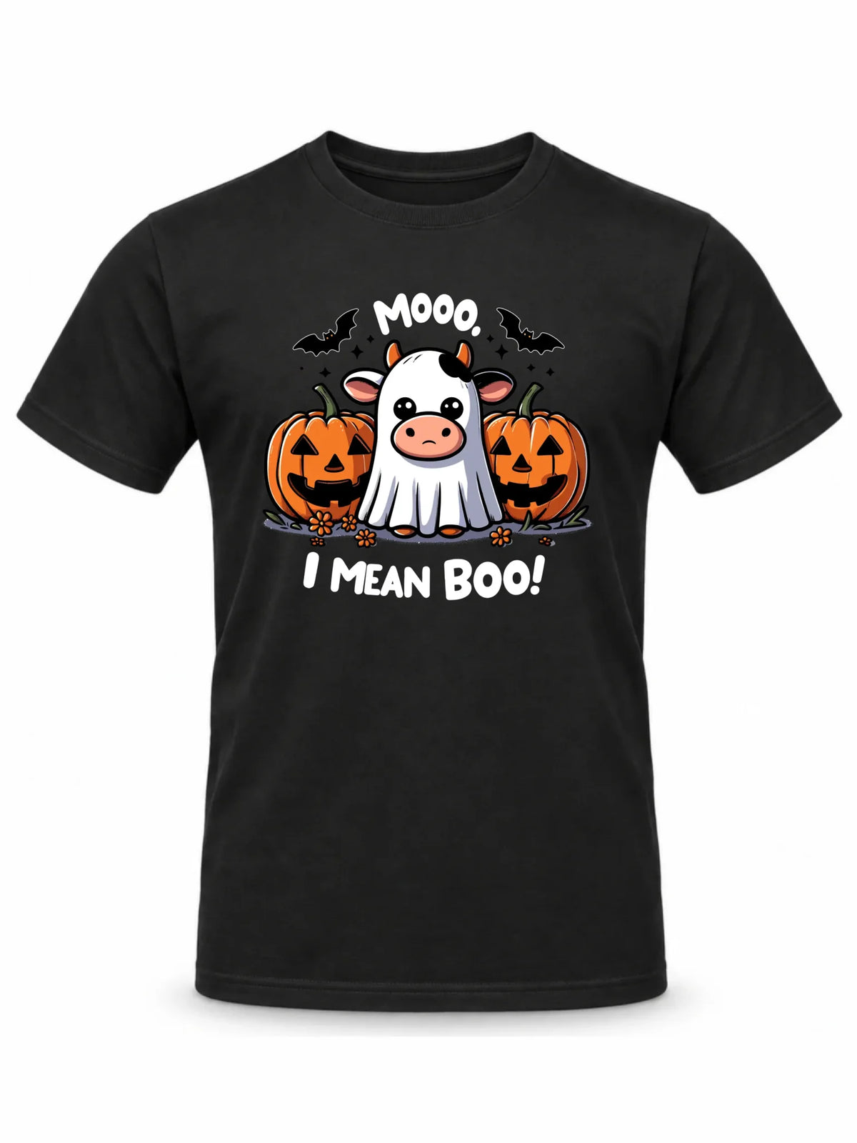 Koszulka męska na Halloween - Mooo I mean Boo! - z dynią i duchem HL14